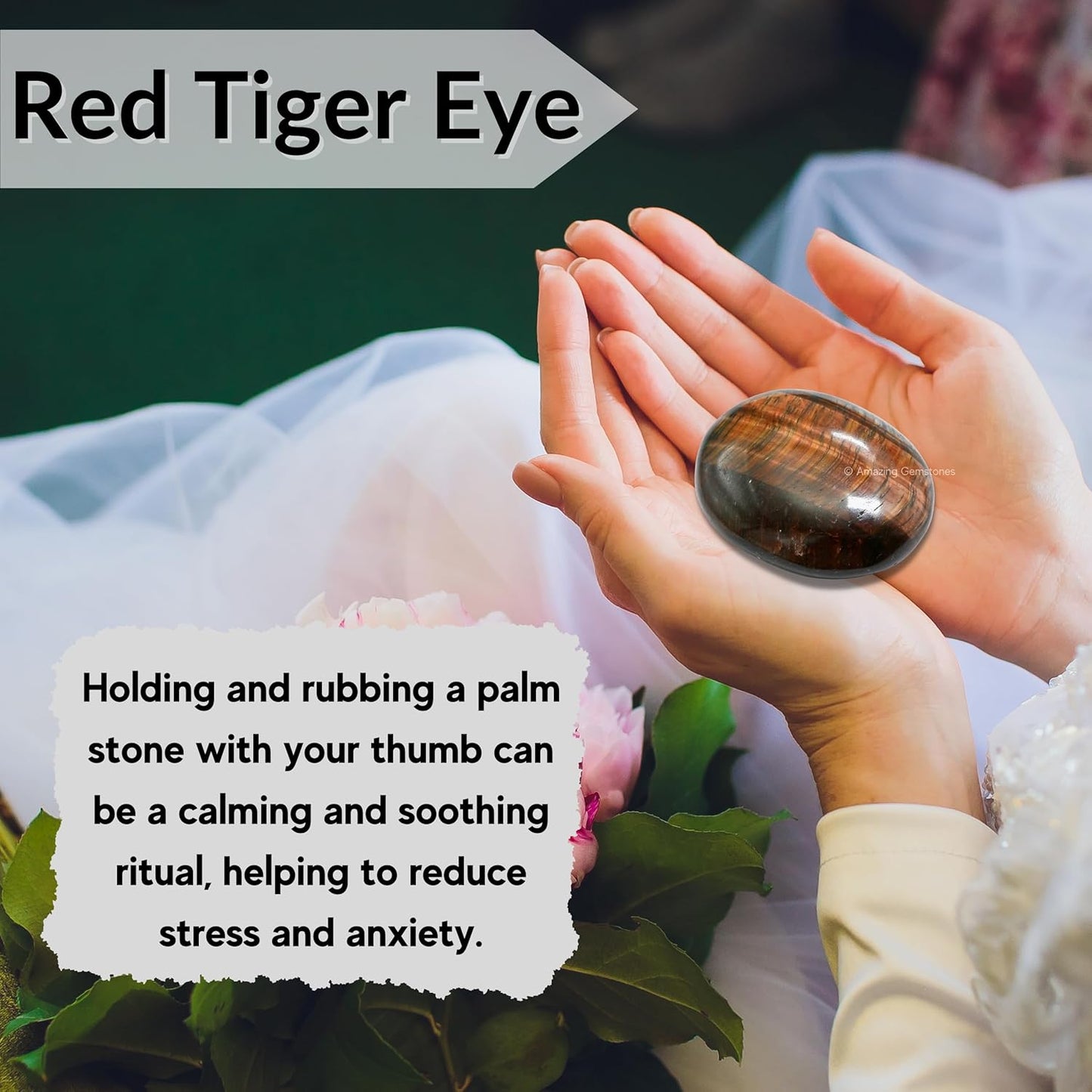 Amazing Gemstone Red Tiger Eye Crystals and Healing Stones - Large Palm Stone Crystals Piedra - Crystal for Good Luck, Balanced Positive Energy, Meditation - Unique Stocking Stuffers, Gifts for Women