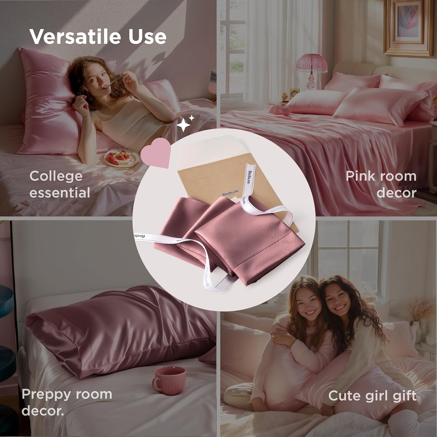 Bedsure King Size Satin Pillowcase Set of 2 - Nostalgia Rose Silky Pillow Cases for Hair and Skin with Envelope Closure, Similar to Silk Pillow Cases, Gifts for Women Men, 20x36 Inches, 2pcs