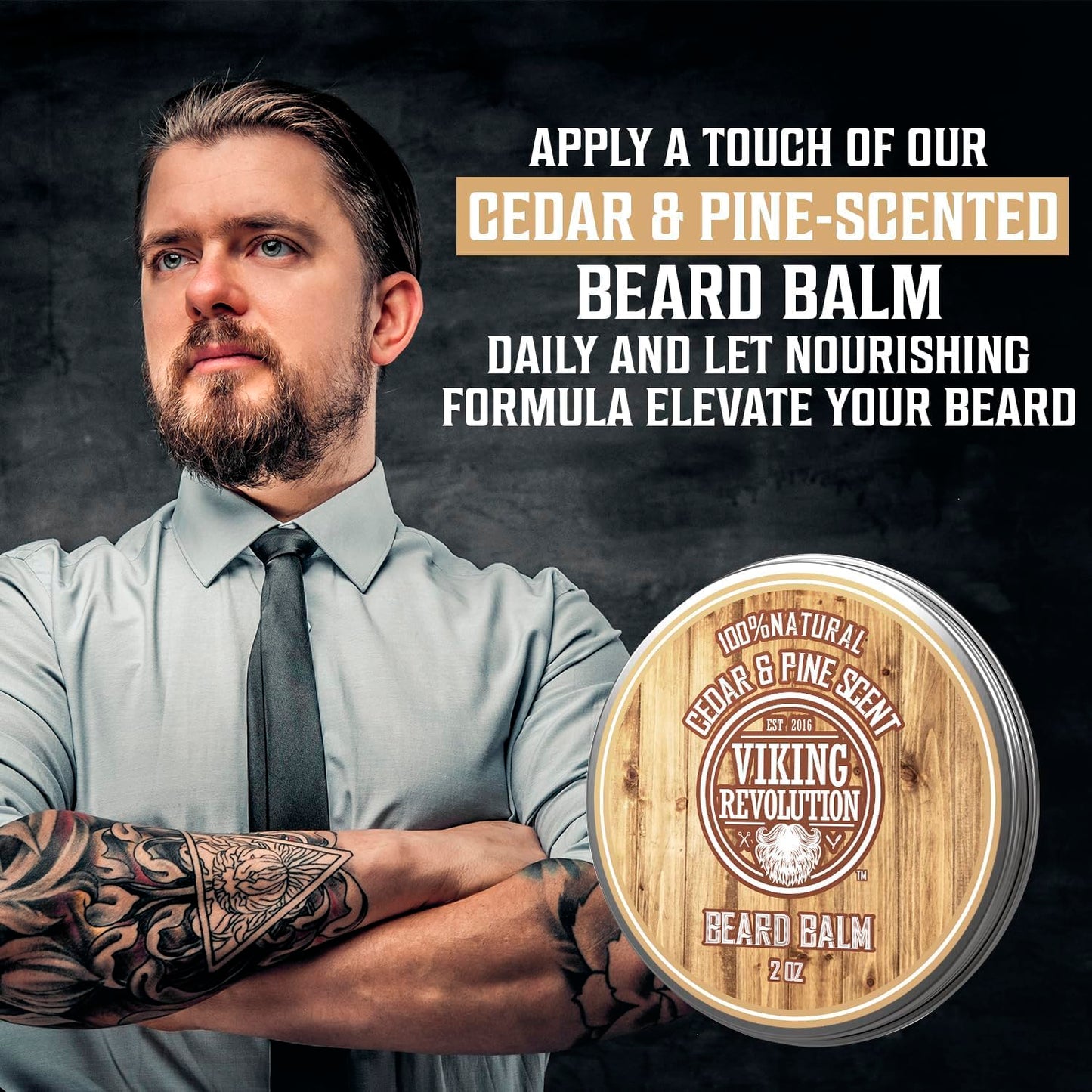 Viking Revolution Cedar & Pine Beard Balm - Butter with Argan Oil, Softener & Moisturizer for Men - Wax for Beards (2oz, 1 Pack)