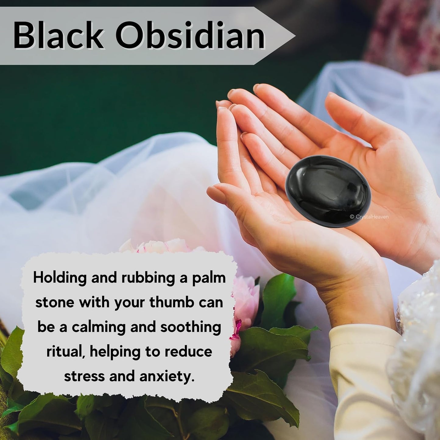 Amazing Gemstone Black Obsidian Crystals and Healing Stones - Large Palm Stone Crystals Piedra - Crystal for Good Luck, Balanced Positive Energy, Meditation - Unique Stocking Stuffers & Birthday Gift