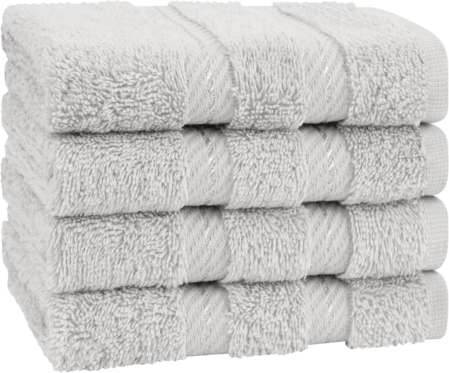 American Soft Linen Luxury Washcloths for Bathroom, 600 GSM 100% Cotton 4 Piece Turkish Wash Cloth Set, 13x13 in Soft Rags for Body and Face, Silver Gray Washcloths