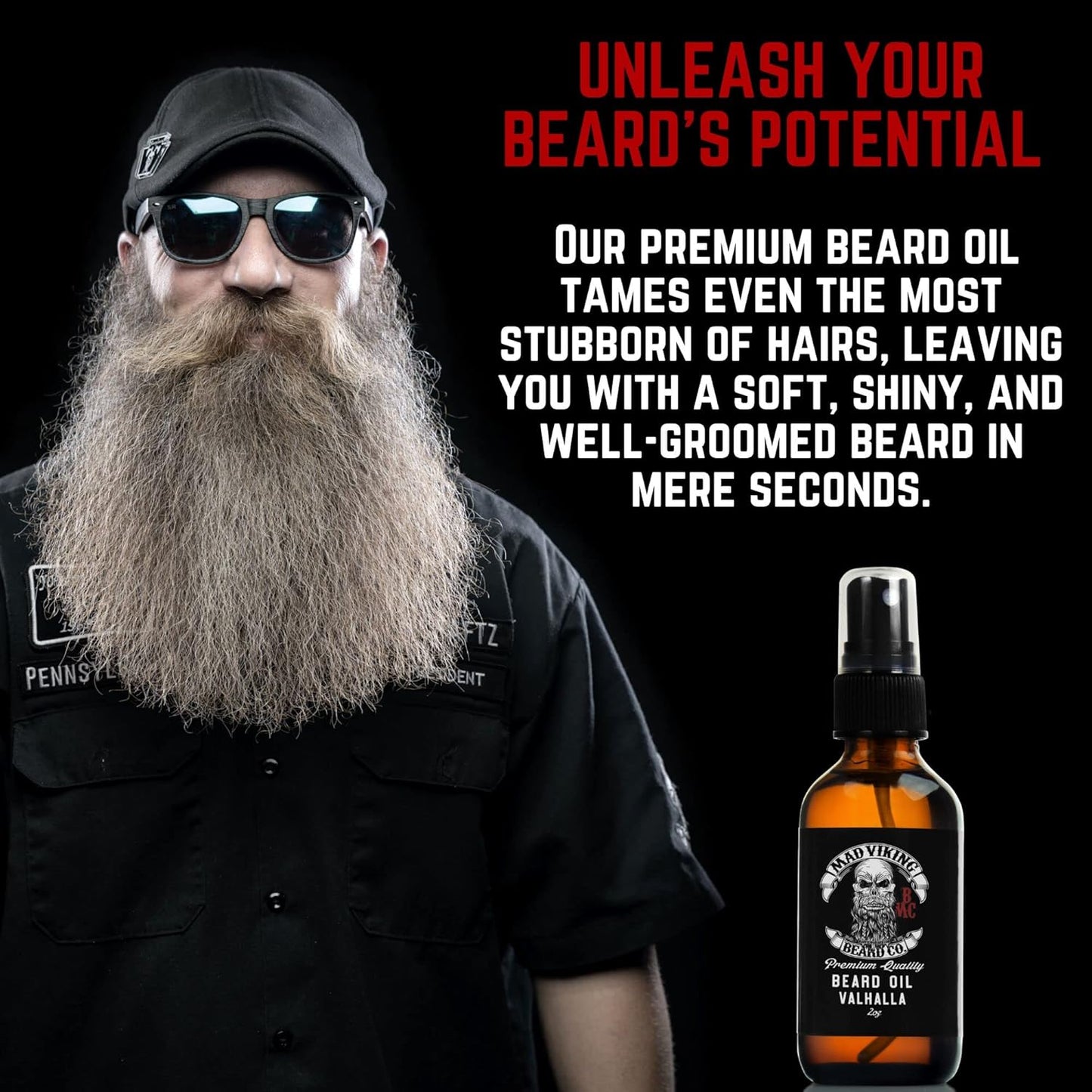 Mad Viking Fjord Beard Oil - Hydrate, Soften And Grow Your Beard Naturally. Fight Itch And Dandruff With A Crisp Yet Woodsy Mint, Orange, Cedarwood & Sandalwood Scent. Made In The USA - 2oz