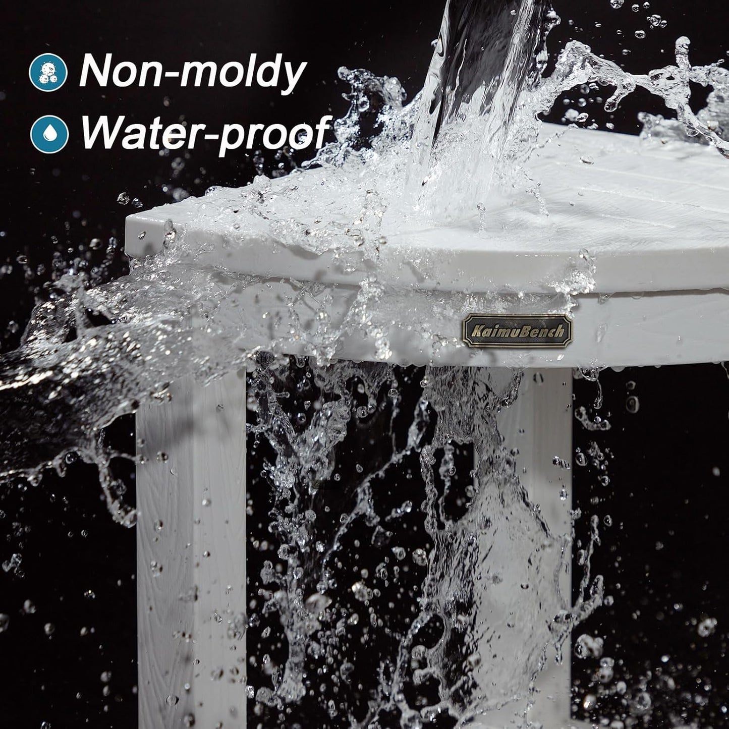 Corner Shower Stool for Inside Shower Waterproof, Poly Lumber Bathroom Shower Corner Bench Seat, Plastic Shower Chair Seat, Shower Shaving Foot Rest with Adjustable Feet, Non-Slip, White