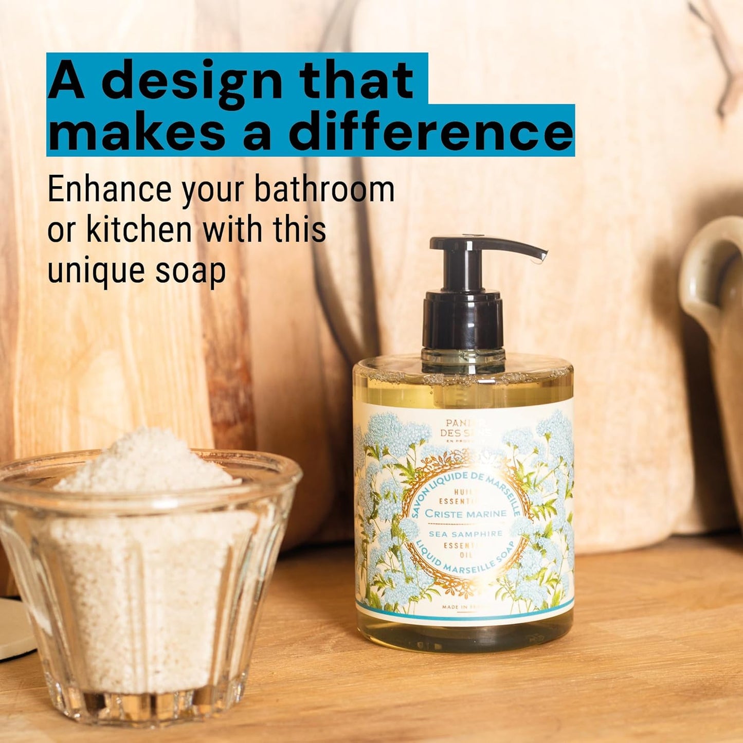 Panier des Sens - Liquid Hand Soap – Sea Samphire Hand Wash - French Marseille Moisturizing Hand Soap with Coconut Oil - Refillable Kitchen & Bathroom Hand Soap - 97% Natural Ingredients -16.9 Fl.oz