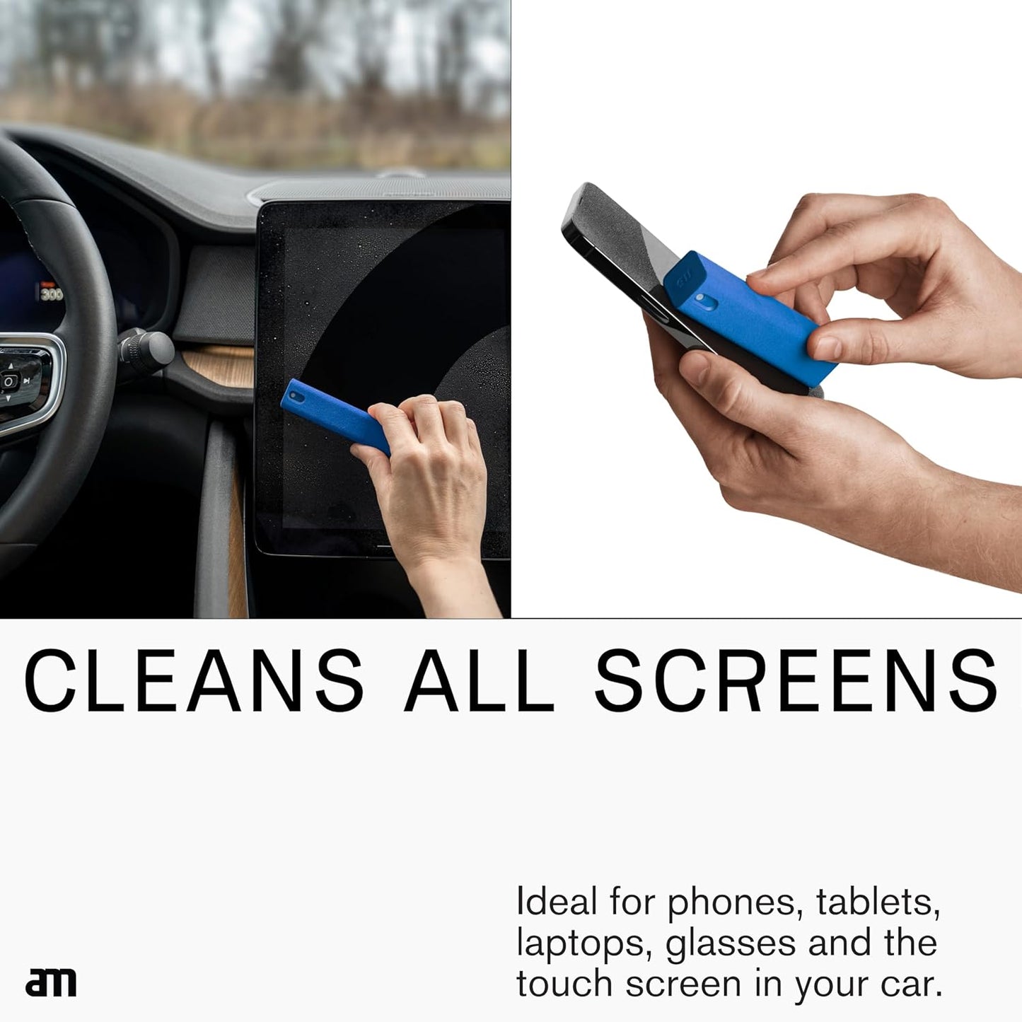 am Screen Cleaner Mist Spray with Microfiber Cloth Around β Alcohol-Free, Streak-Free Screen Cleaning Kit for Smartphones, Tablets, Laptops, Smart TVs & Car Screens, 3 Pack, Blue