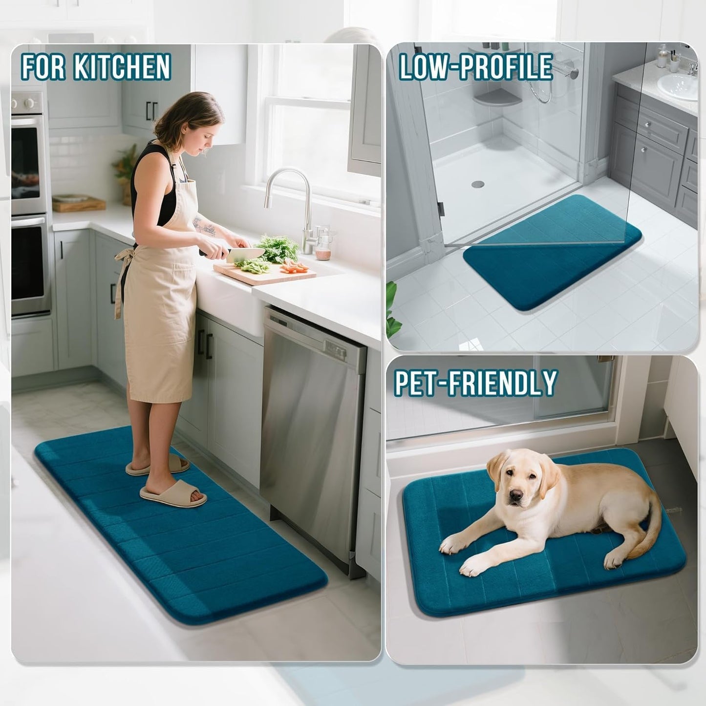 Yimobra Bathroom Runner 60"x24", Non Slip Memory Foam Bath Mat, Super Soft Water Absorbent Hallway Carpet, Machine Washable Rug for Vanity Tub Shower, Peacock Blue