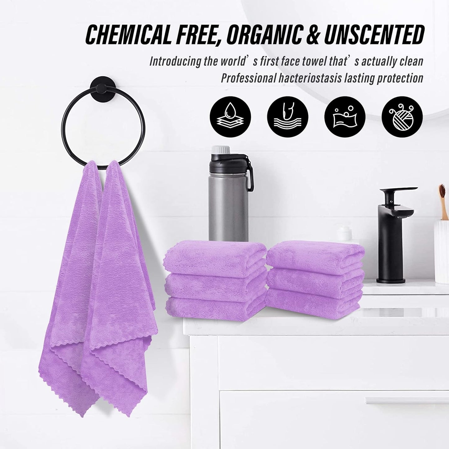 MOONQUEEN 18 Pack Premium Hand Towels - Quick Drying - Microfiber Coral Velvet Highly Absorbent Towels - Multipurpose Use as Hotel, Bathroom, Shower, Spa, Hand Towel 16 x 28 inches (Purple)