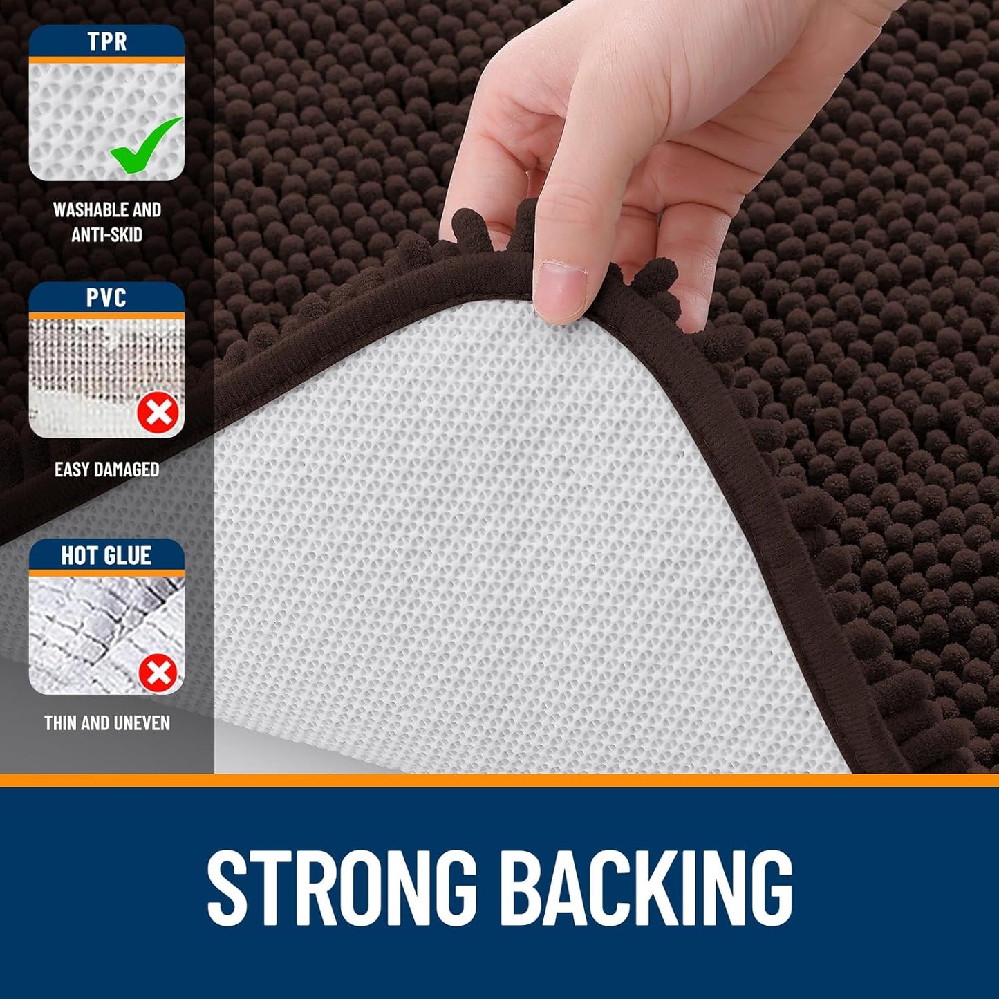 OLANLY Bathroom Rugs 44x24, Extra Soft Absorbent Chenille Bath Rugs, Rubber Backing Quick Dry, Machine Washable Bath Mats for Bathroom Floor, Tub and Shower, Home Decor Accessories, Brown