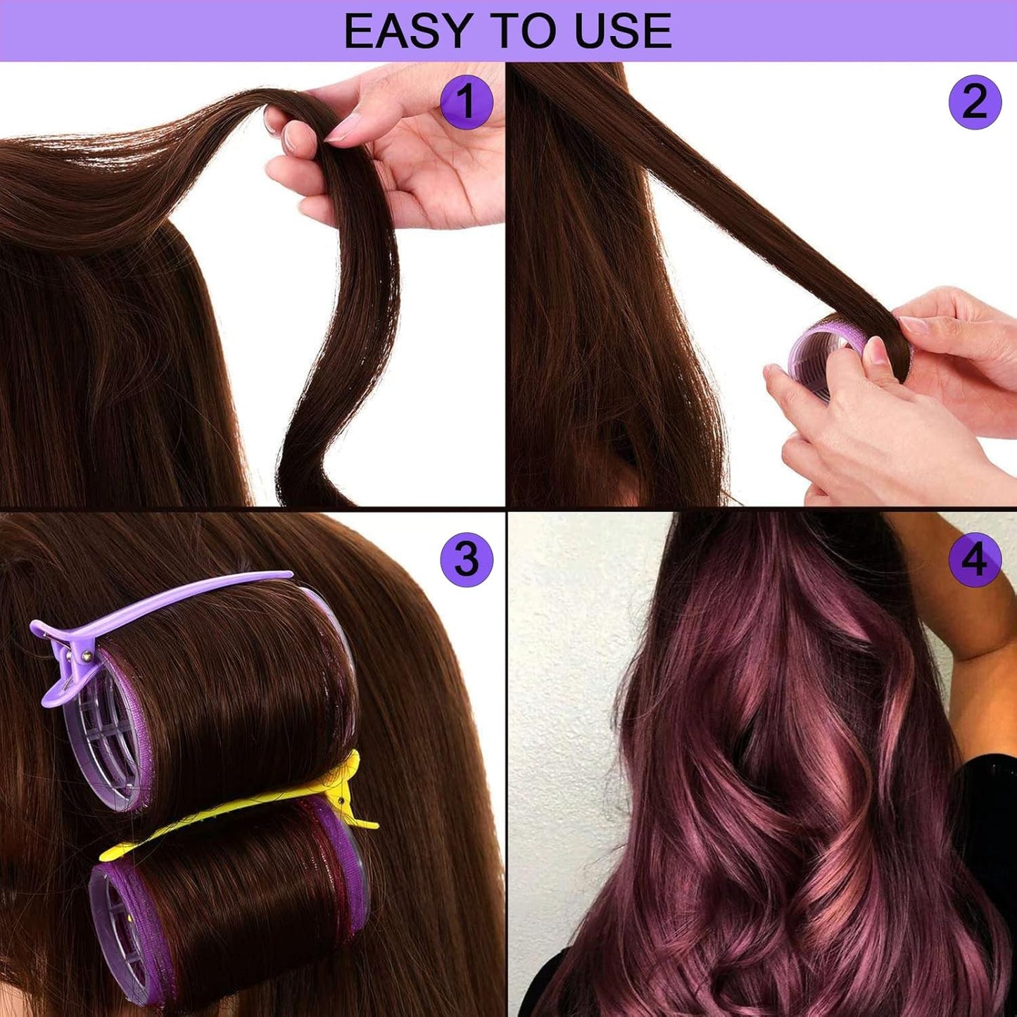 Hair Rollers, 12 Pack Self Grip Salon Hairdressing Curlers, Hair Roller Sets, Hair Curlers, DIY Curly Hairstyle, Colors May Vary, Super Jumbo