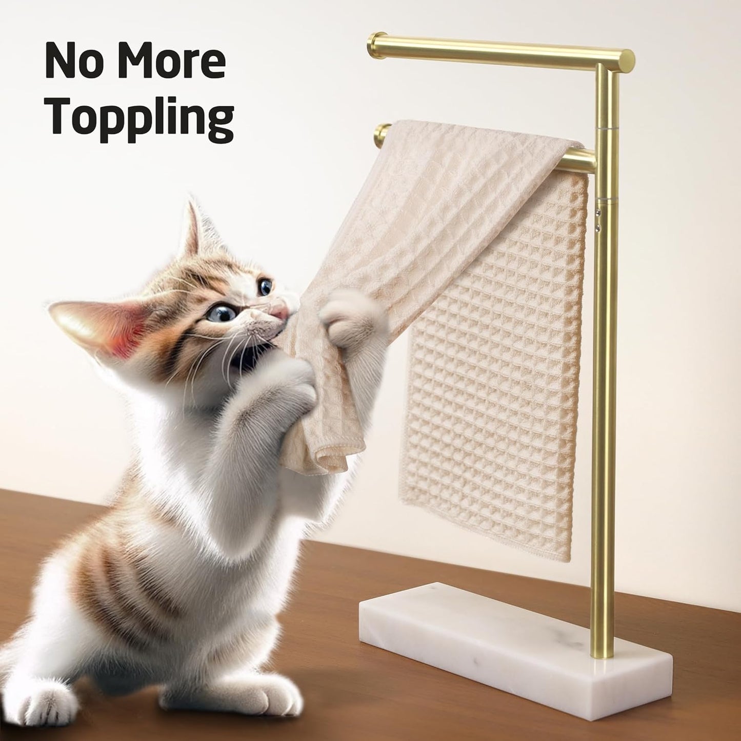 KES Gold Hand Towel Holder Stand for Bathroom, Countertop Towel Stand with Weighted Marble Base, 17.3" Standing Swivel Towel Rack Adjustable 2 Arms, 18/8 Stainless Steel, Brushed Gold, BTH233A-BZ