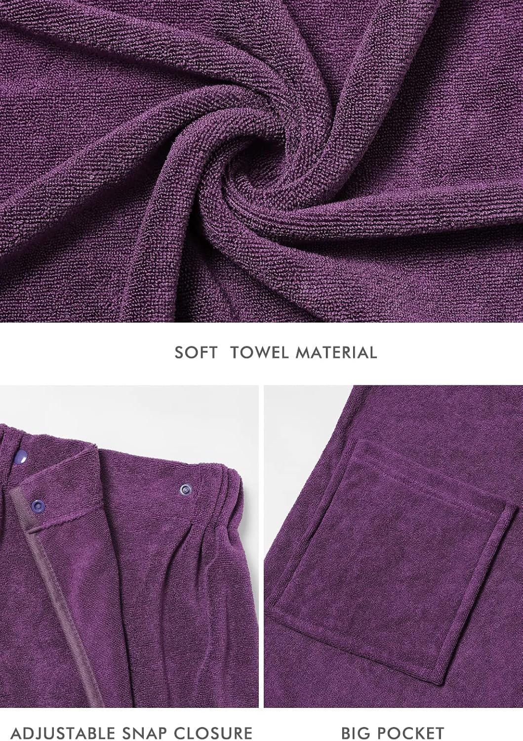 Knuffnee Women Bath Towel Robe Spa Body Wrap Shower Bathrobe Adjustable Snap Closure