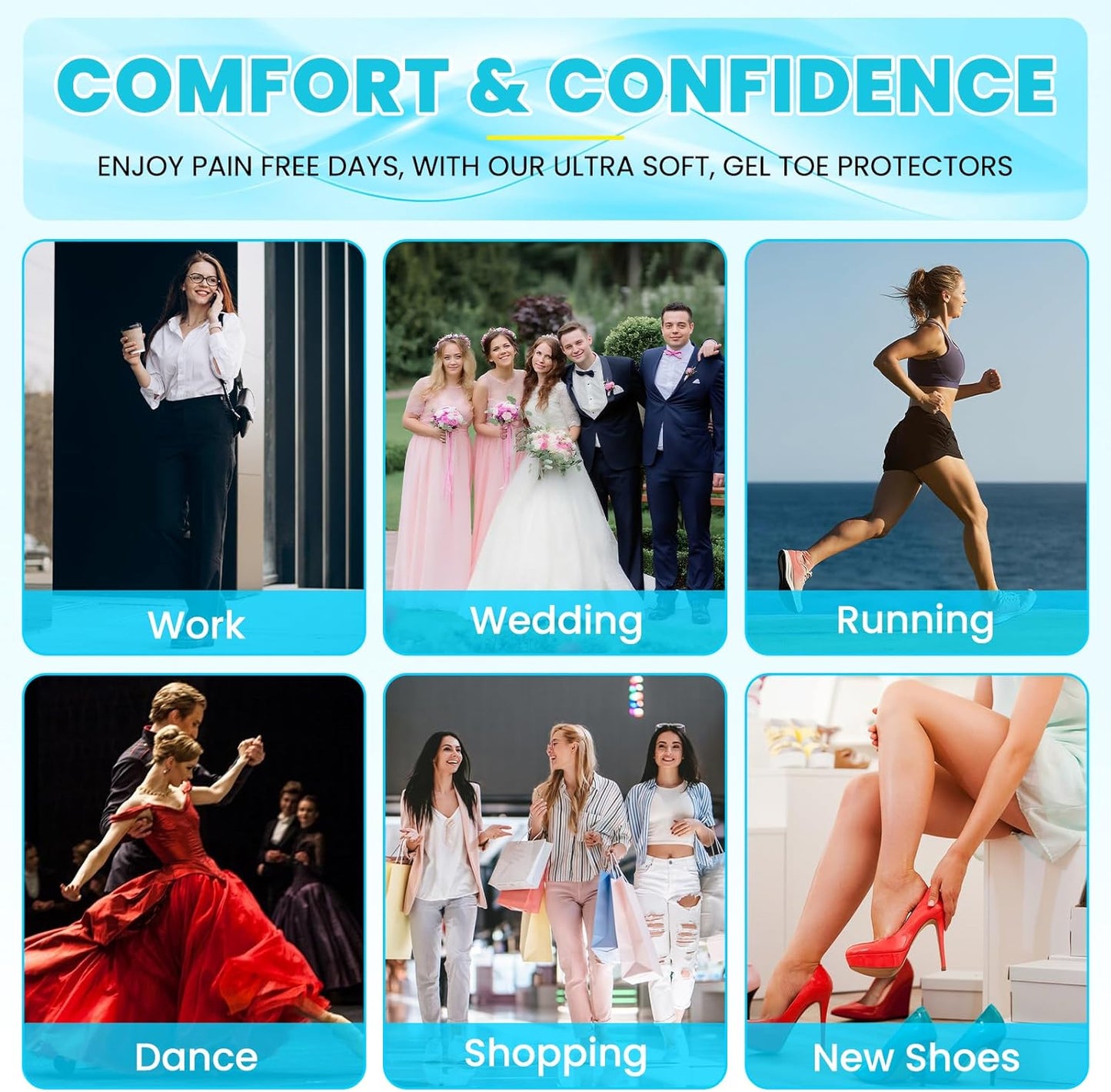 Pnrskter Silicone Toe Protectors - (14Pcs Medium) - Breathable Toe Sleeves for Women & Men - Toe Caps for Blisters, Corns, Calluses, Toenails Loss - Toe Cushions for Daily Use, Traveling Essentials