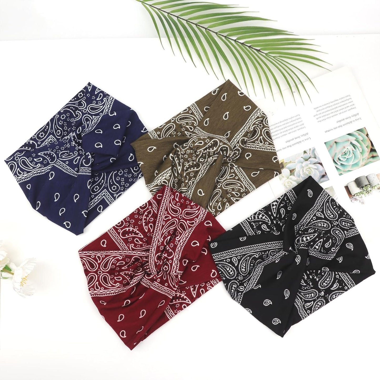 DRESHOW 4 Pack Turban Headbands for Women Wide Vintage Head Wraps Knotted Cute Hair Band Accessories