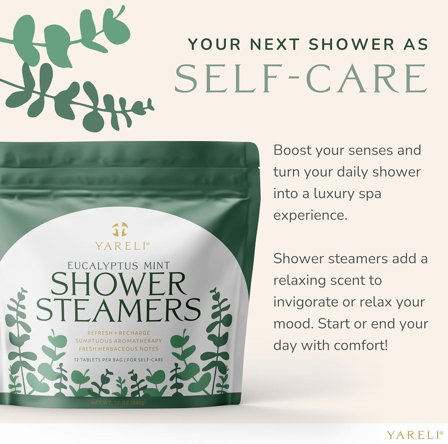 Yareli Shower Steamers for Sinus Relief, 12 Pack, for Women and Men - Aromatherapy and Self Care - Eucalyptus Mint