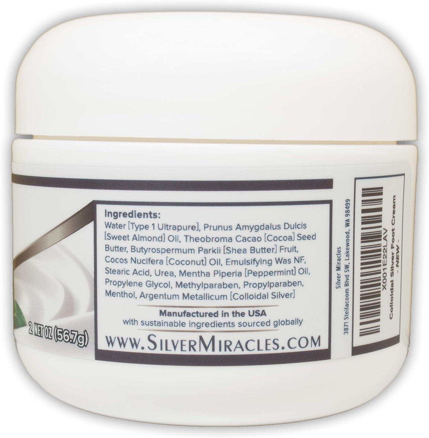 Silver Miracles Colloidal Silver Foot Cream - Peppermint Scent - Soothe, Cool, and moisturize - 2oz