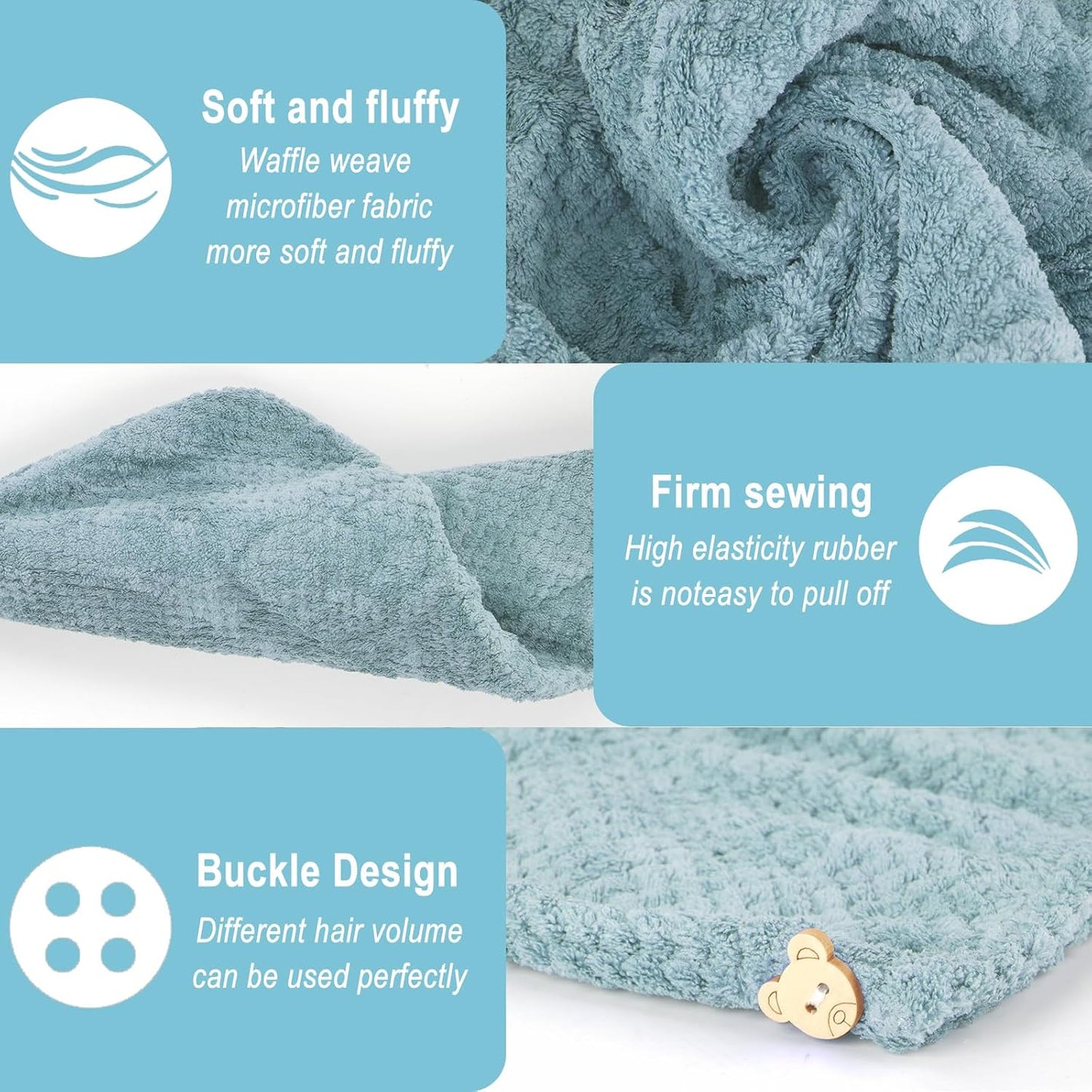 3 Pack Microfiber Hair Dring Towel Wrap for Women,Fast Drying Hair Turban, for All Hair Style Anti Frizz, Large Hair Towel with Button(Yellow Orange Blue)