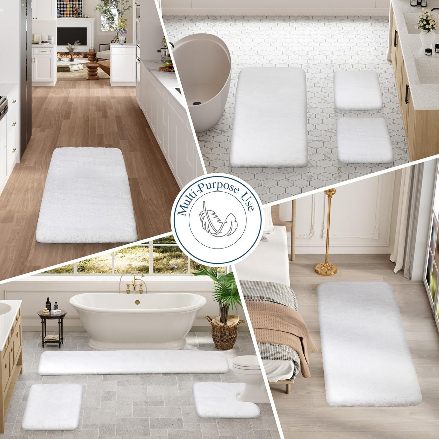 Walensee Large Bathroom Rug (24 x 72, White) Extra Soft and Absorbent Shaggy Bath Mat Machine Washable Microfiber Non Slip Luxury Floor Mat