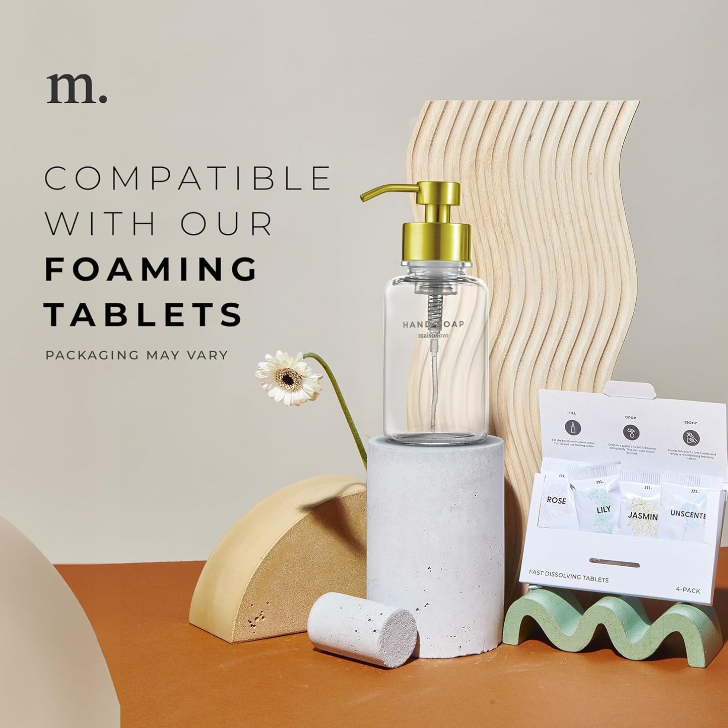 MaisoNovo Glass Foaming Soap Dispenser | Clear Glass Gold Pumps x 2