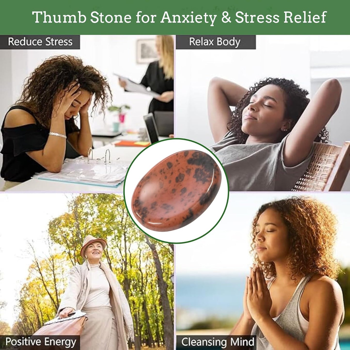 Mahogany Obsidian Worry Stones – Crystal Thumb Worry Stone for Anxiety, Stress – Relaxing and Soothing Balance Stones for Meditation, Stress Relief – Healing Stones and Crystals for Men and Women