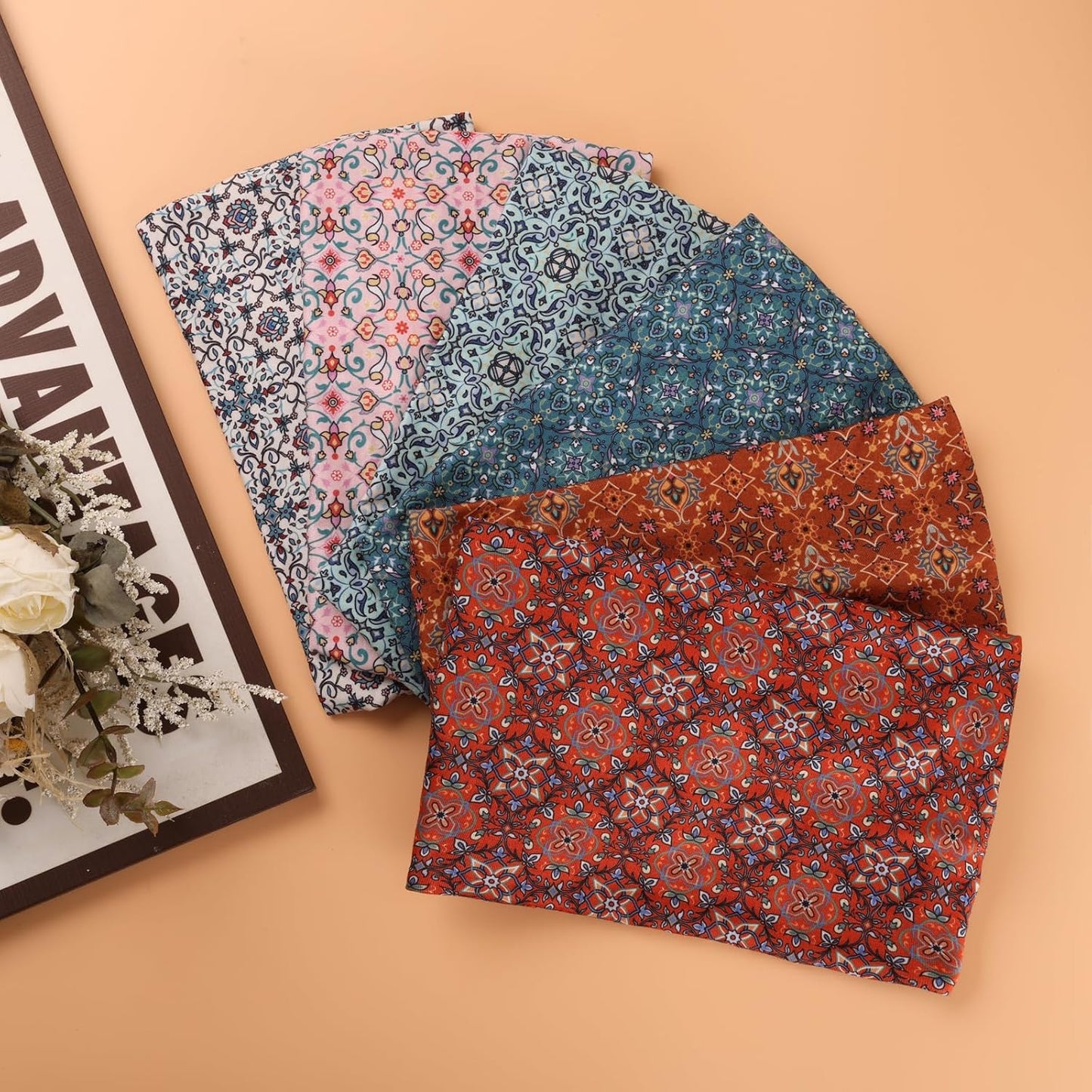 Cobahom 6 Pcs Wide Headbands for Women Non Slip Soft Fabric Hair Wrap Boho Head Bands Elastic Sport Hair Bands for Workout Yoga Running (Retro Flower)