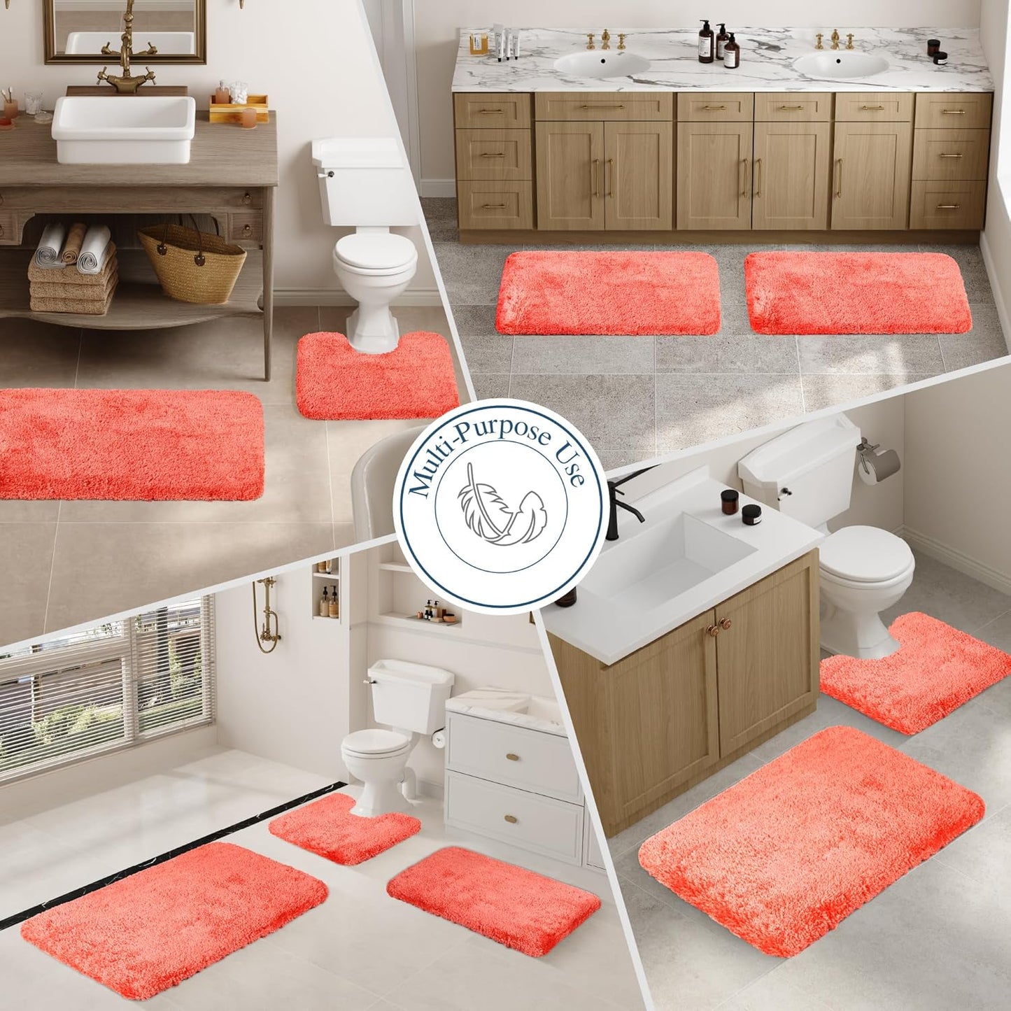 Walensee Living Coral Bath Mat, 24" x 36", Extra Soft High-Pile Microfiber, Absorbent, Non-Slip, Machine Washable, Luxury Bathroom Rug for Bathroom Floor