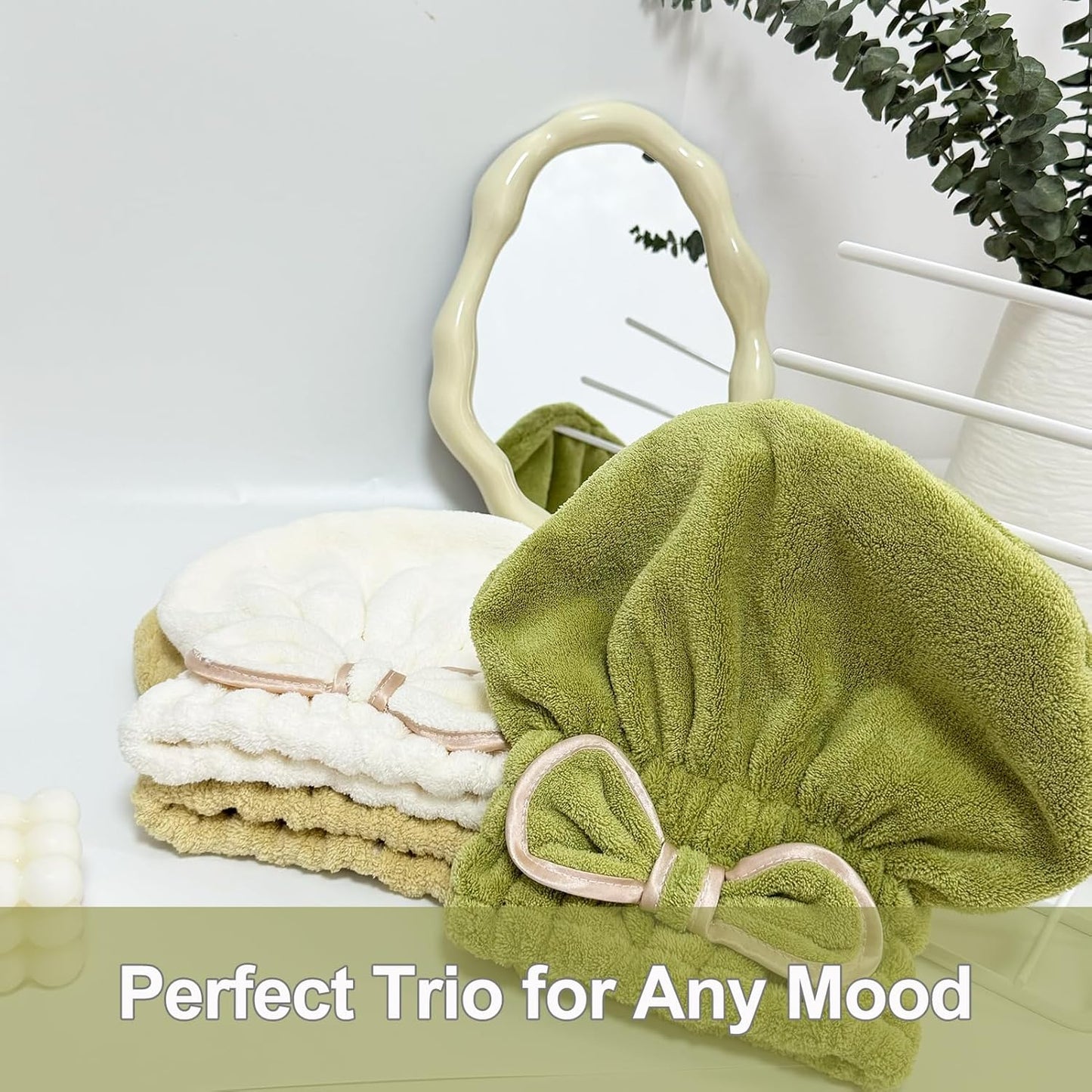 Jseng 3Packs Microfiber Hair Towel for Women - Quick-Drying, Super Absorbent Hair Wrap with Bow Design, Soft Hair Towel Turban for Curly Long Wet Hair