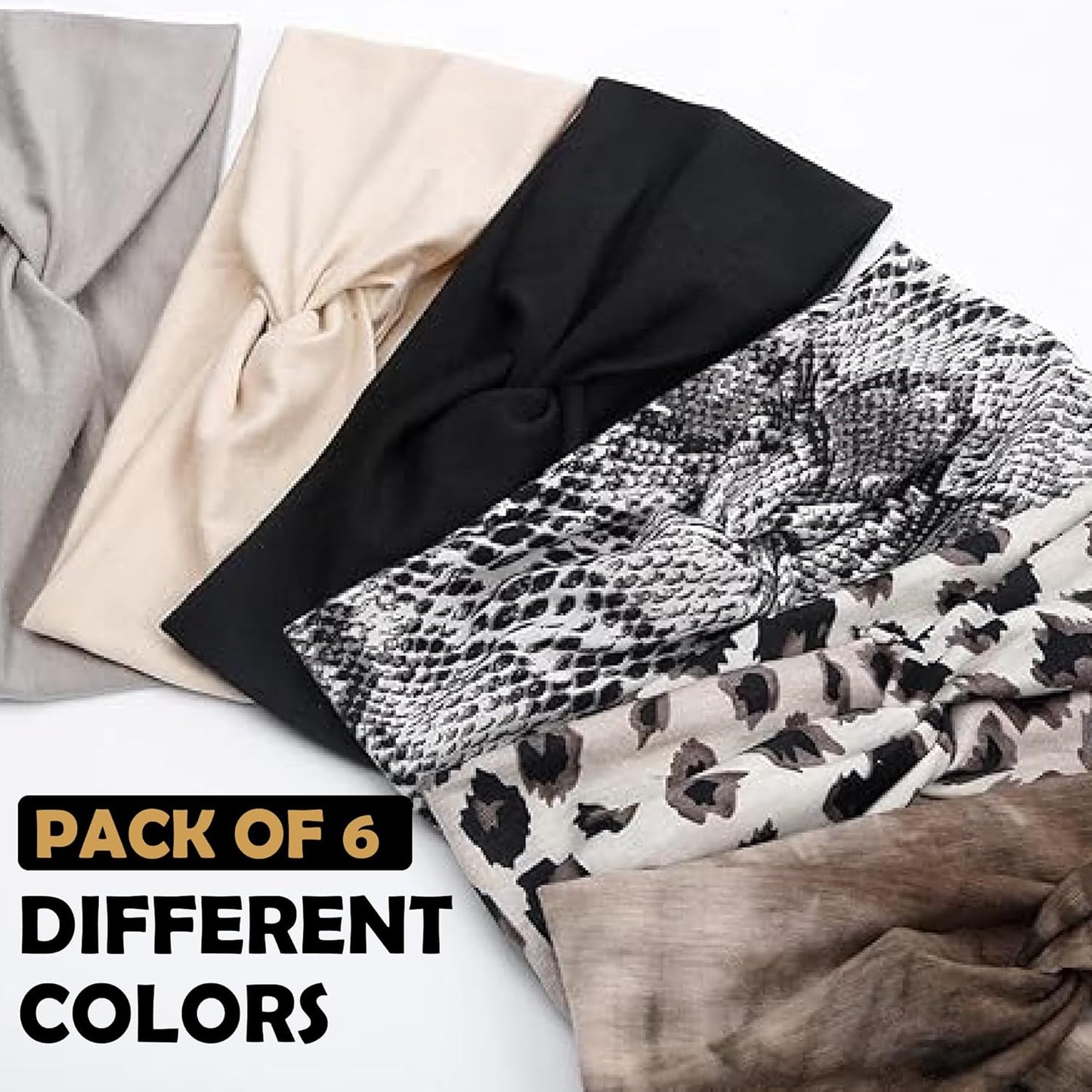 LOTUS78, Pack of 6 Wide Headbands for Women Non Slip, Fashionable Sports Hair Bands for Women's Hair, Soft Elastic Stretchy Head bands, Yoga Workout Headbands for Women Daily Fashion (Safari)