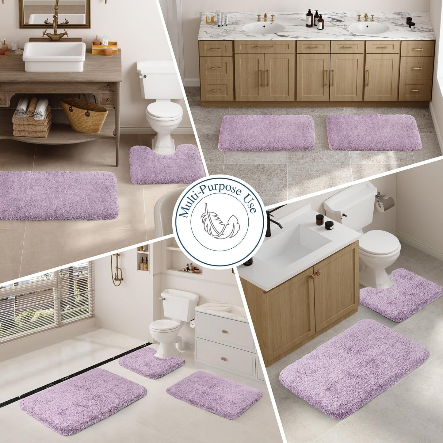 Walensee Bath Mat, Machine Washable Bath Rug, 20 x 32 Inch, Lavender, Non-Slip, High Pile, Shaggy, Bathroom Mat