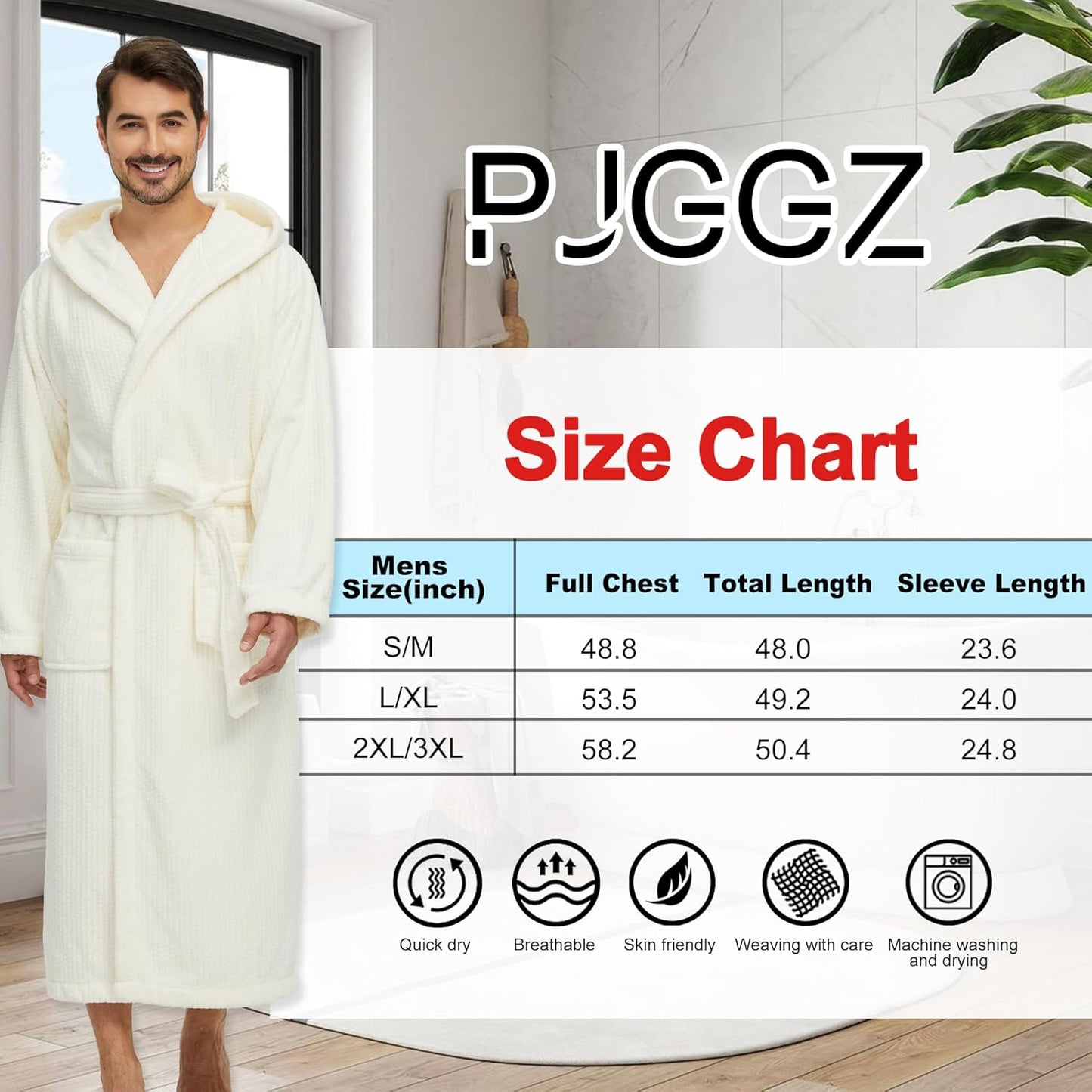 Men's Bathrobes with Hood, Soft Long Towel Robe for Men - Super Absorbent Quick Dry yet Warm