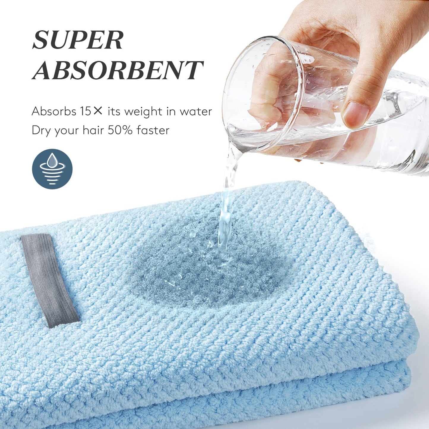 YFONG Large Hair Towel Wrap for Women, Super Absorbent Microfiber Hair Towel for Curly Hair, Fast Drying Hair Turbans with Elastic,Hair Drying Towel Wrap for Hair Care 26.3" X 40" (Blue)