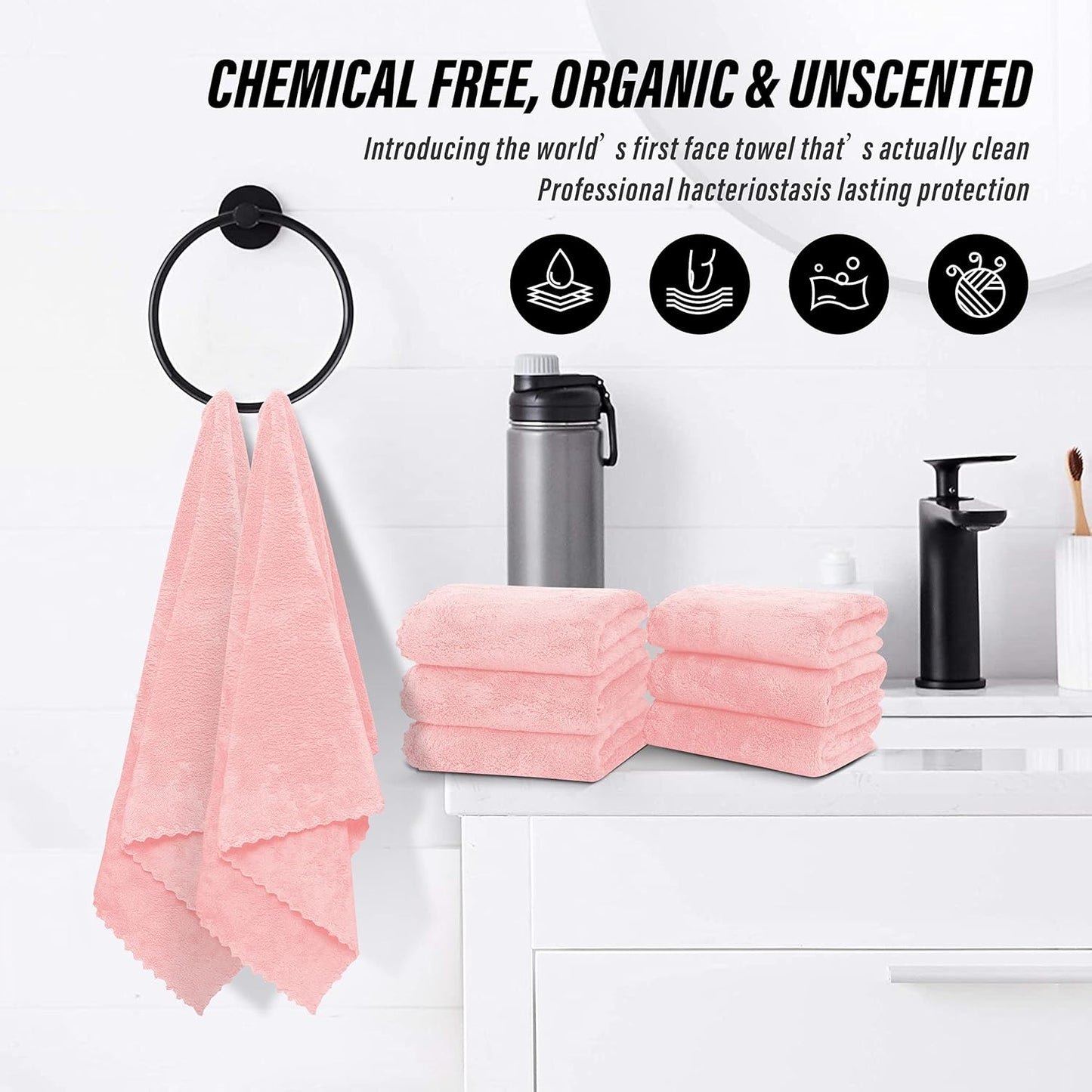 MOONQUEEN 6 Pack Premium Hand Towels - Quick Drying - Microfiber Coral Velvet Highly Absorbent Towels - Multipurpose Use as Hotel, Bathroom, Shower, Spa, Hand Towel 16 x 28 inches (Pink)