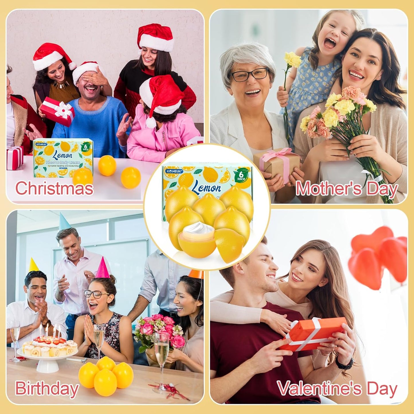 6 Pack Bulk Hand Cream Gifts Set, Moisturizing Hand Lotion for Dry Cracked Hands, Mom Gifts, Thank You Gifts, Bridal Shower Gifts, Birthday Gifts and Small Gifts for Women, 1.06 Oz (Lemon)