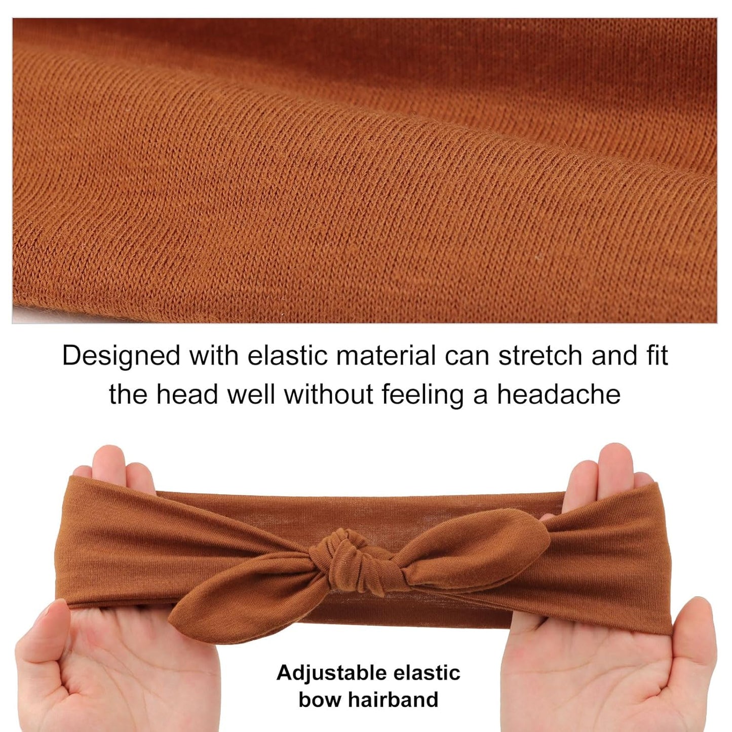 DRESHOW 8 Pack Adjustable Knotted Headbands Non Slip Elastic Yoga Hair Bands Solid Colors Headbands for Women and Girls