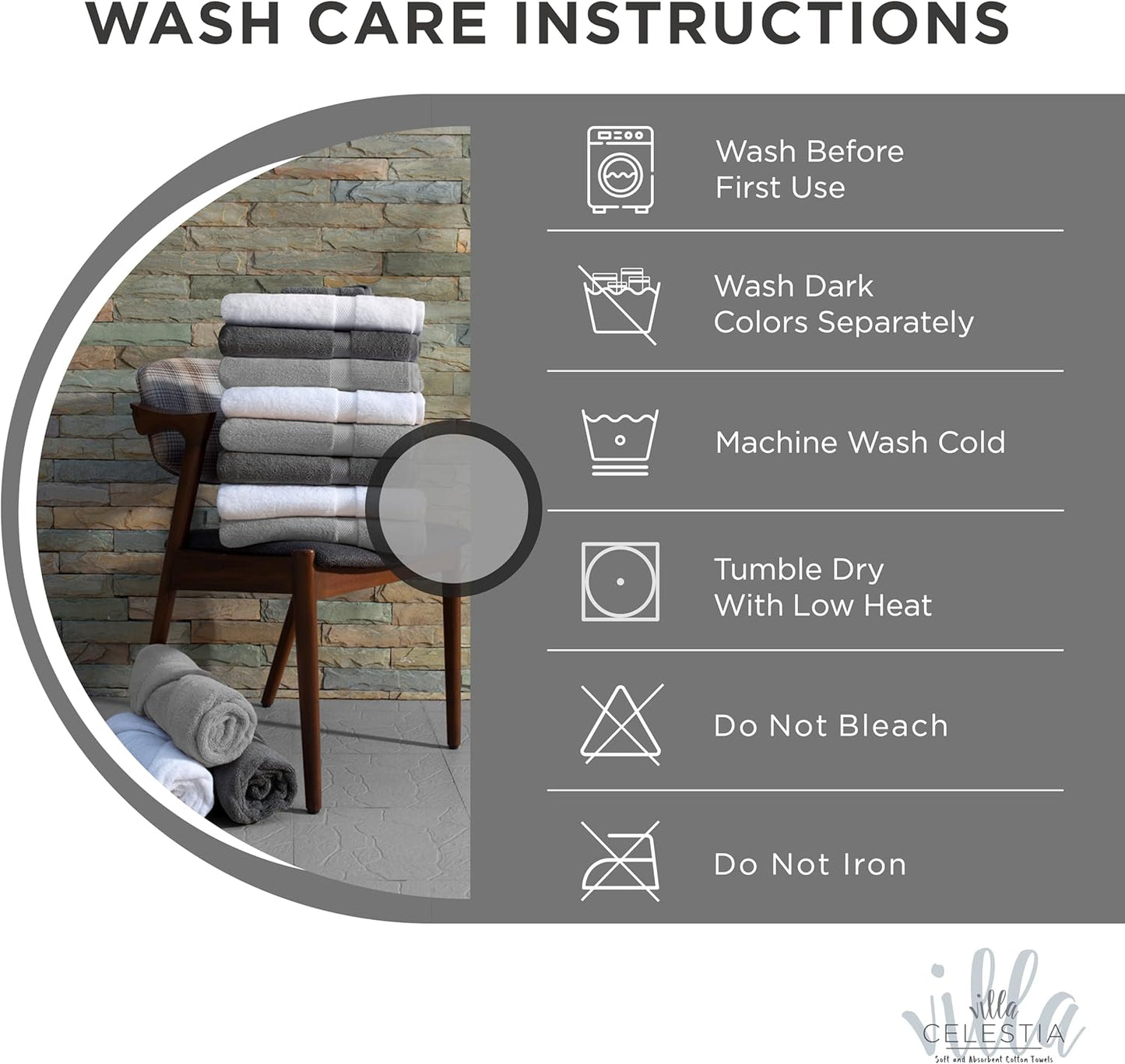 100% Combed Cotton Bathroom Towel Set of 3- 1 Bath Towel, 1 Hand Towel, 1 Wash Cloth, Sustainable, Soft, Highly Absorbent 3 Piece Cotton Bath Towel Set Ideal for Hotels, Spa, Bathroom, Dorm, Grey