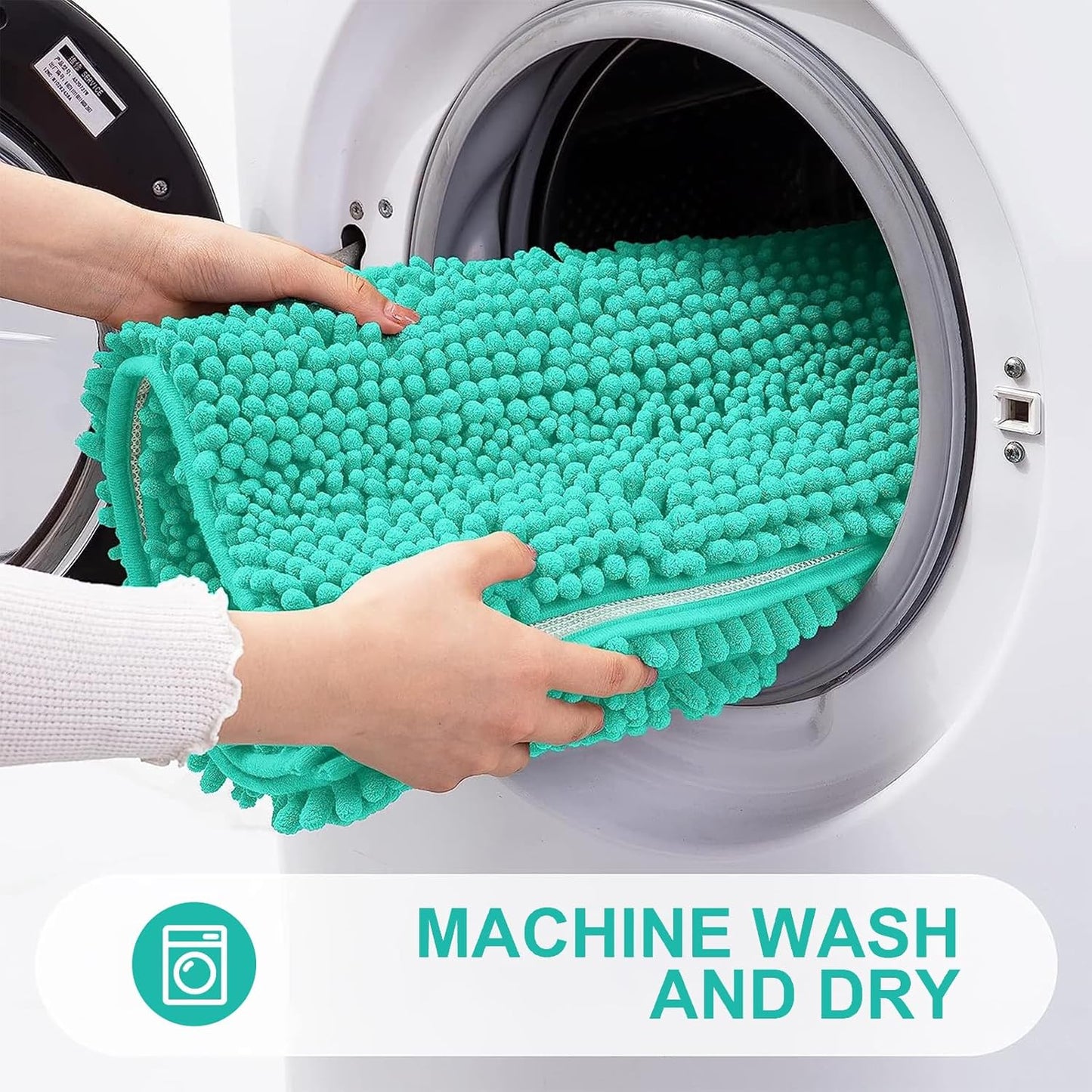 Grandaily Chenille Striped Bathroom Rugs 40x32, Extra Thick and Absorbent Bath Mats, Non-Slip Soft Plush Shaggy Shower Carpet, Machine Wash Dry, Bath Rug for Bathroom, Teal