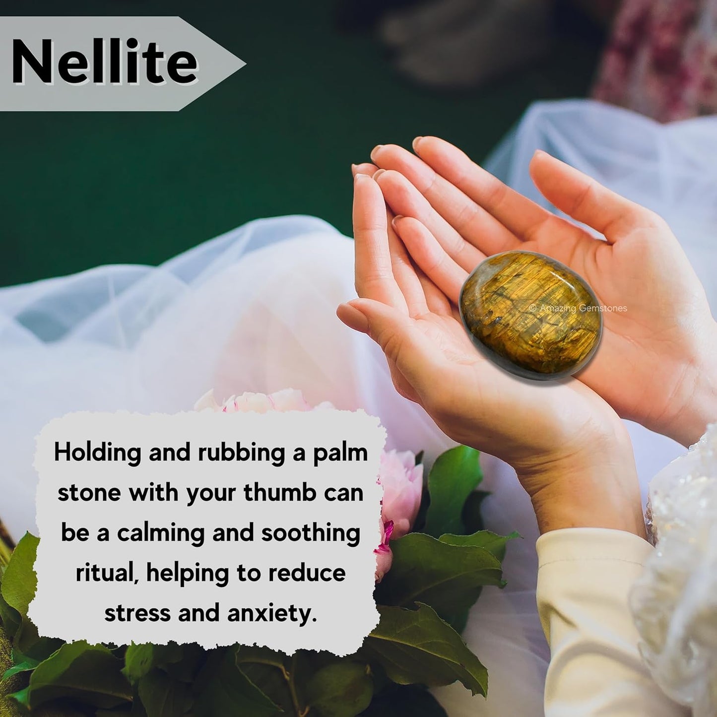 Amazing Gemstone Nellite Crystals, Healing Stones - Large Palm Stone Crystals Piedra- for Good Luck, Balanced Positive Energy, Meditation - Unique Stocking Stuffers, Birthday Gifts for Women, Men