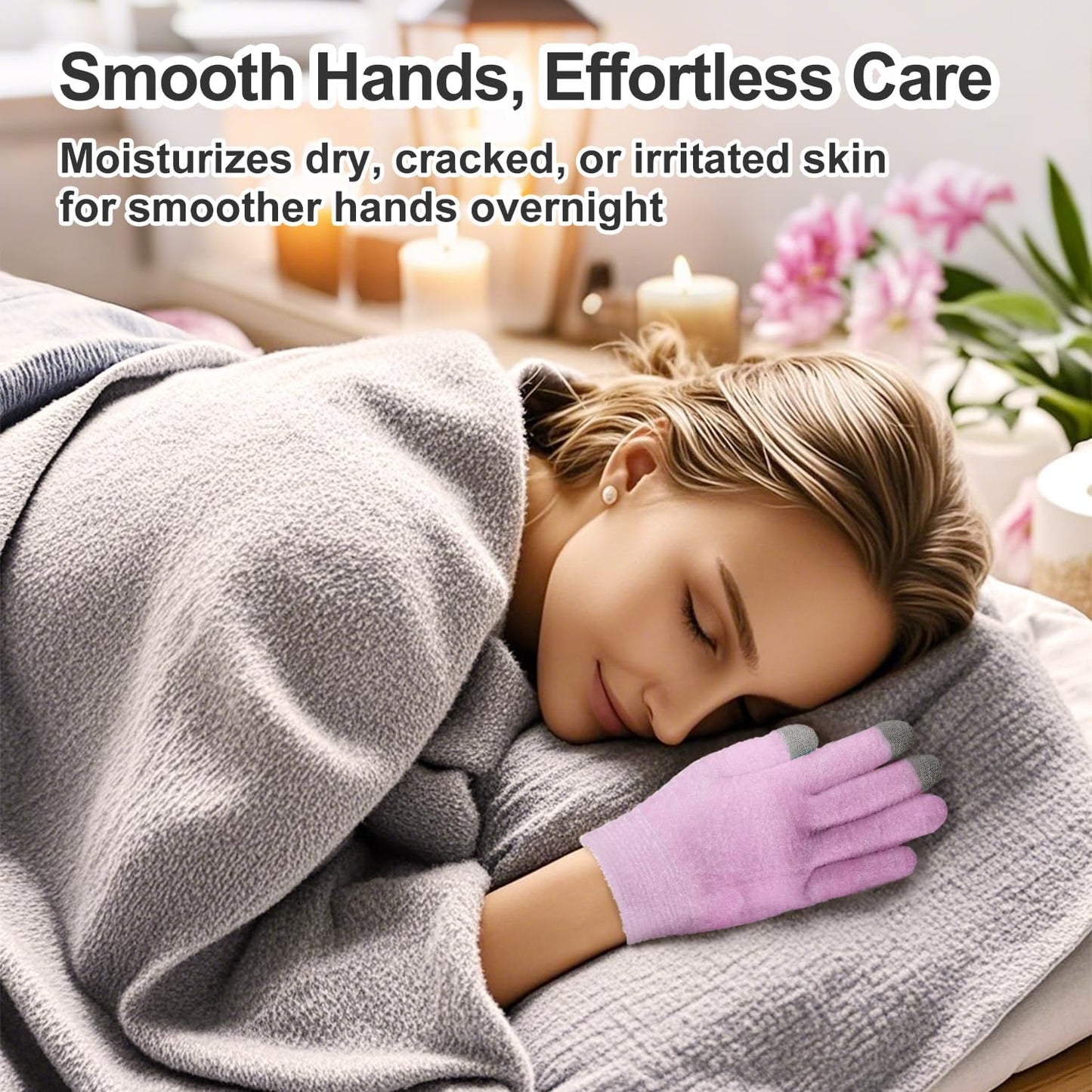MoyRetty Touchscreen Silicone Moisturizing Gloves for Dry Hands Overnight, Reusable Hand Spa Gloves with Vitamin E & Jojoba Oil-Pink