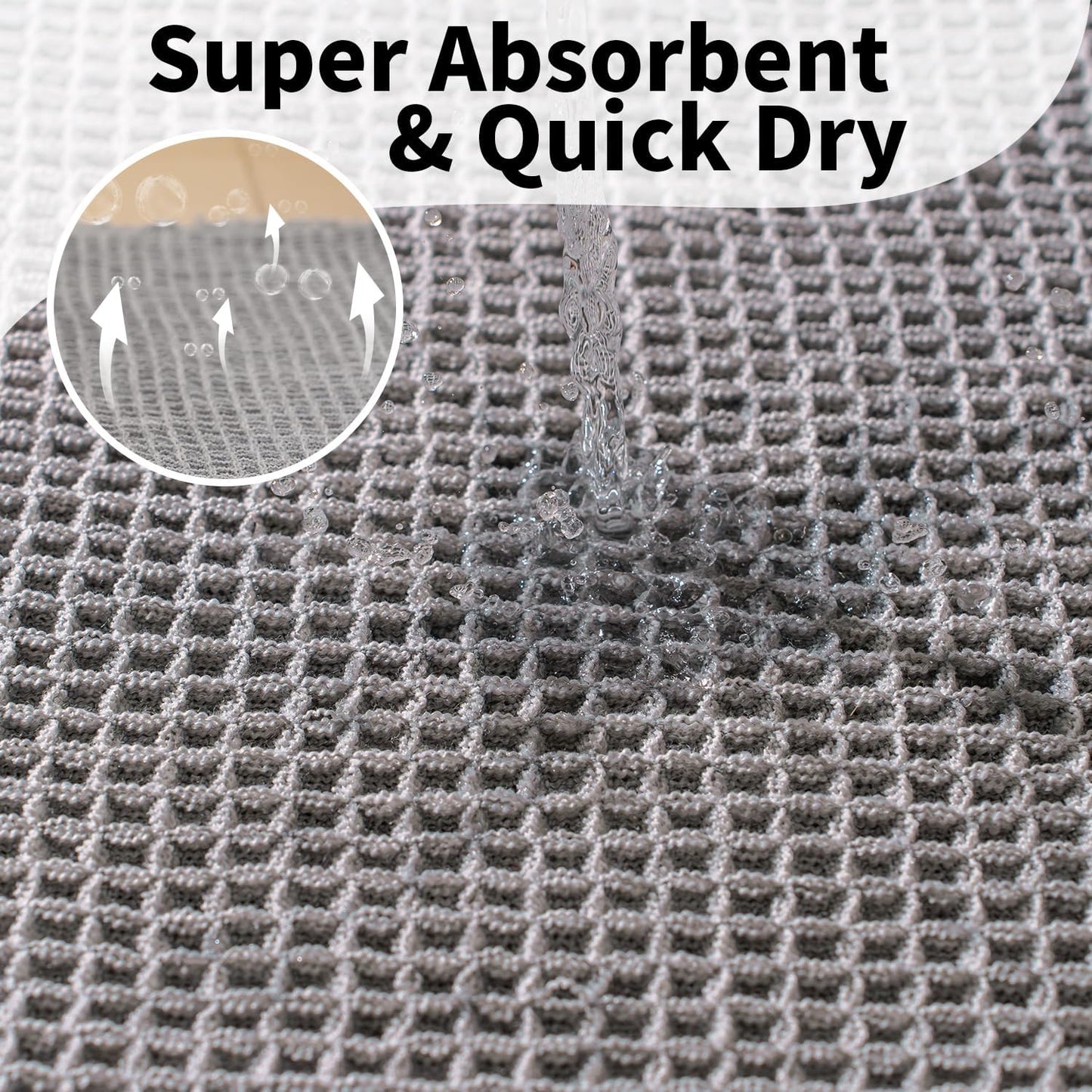 Waffle Bath Mat - Boho Bathroom Rugs Non Slip Washable, Super Absorbent & Quick Dry, Small Bath Mats Farmhouse Bathroom Decor, 18'' x 30'', Light Grey