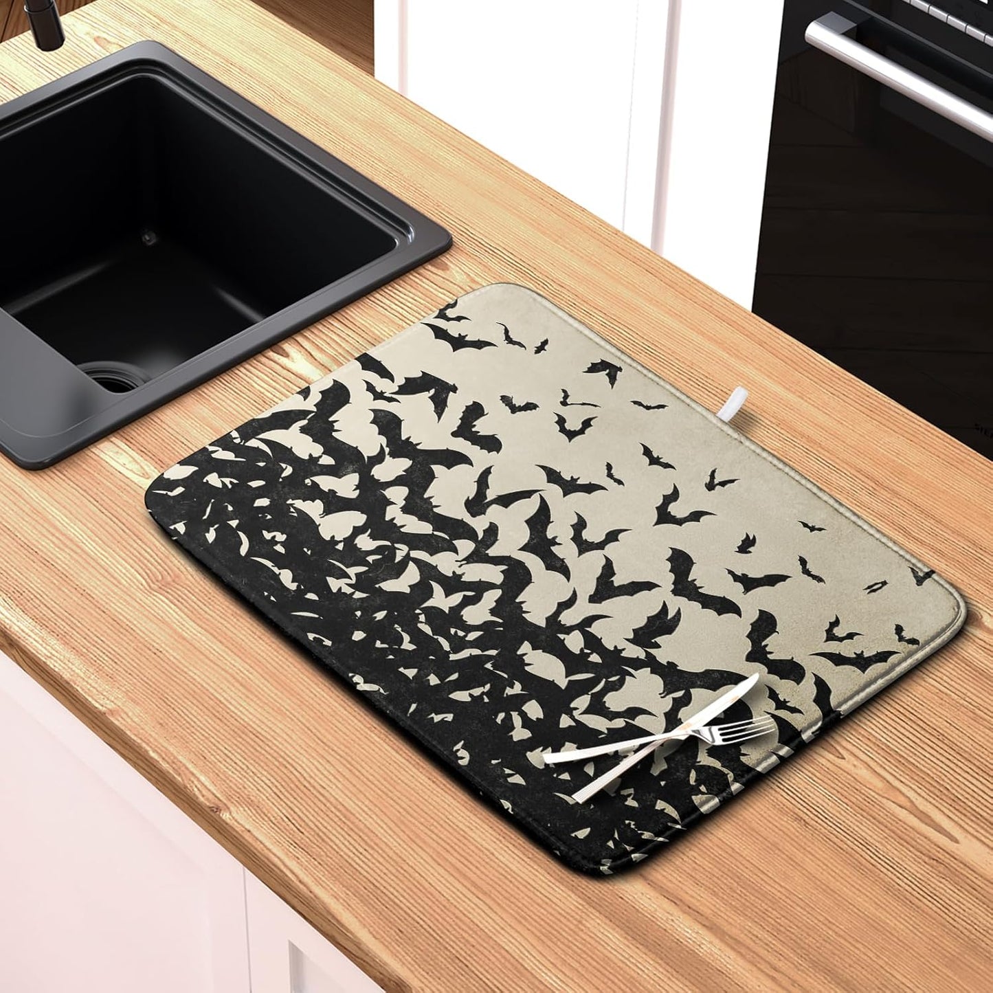 Halloween Bats Halloween Dish Drying Mat for Kitchen Counter 16x18 Inch Microfiber Absorbent Drying Mats Washable Dishes Drainer Mats Reusable Dish Rack Pad for Coffee Bar