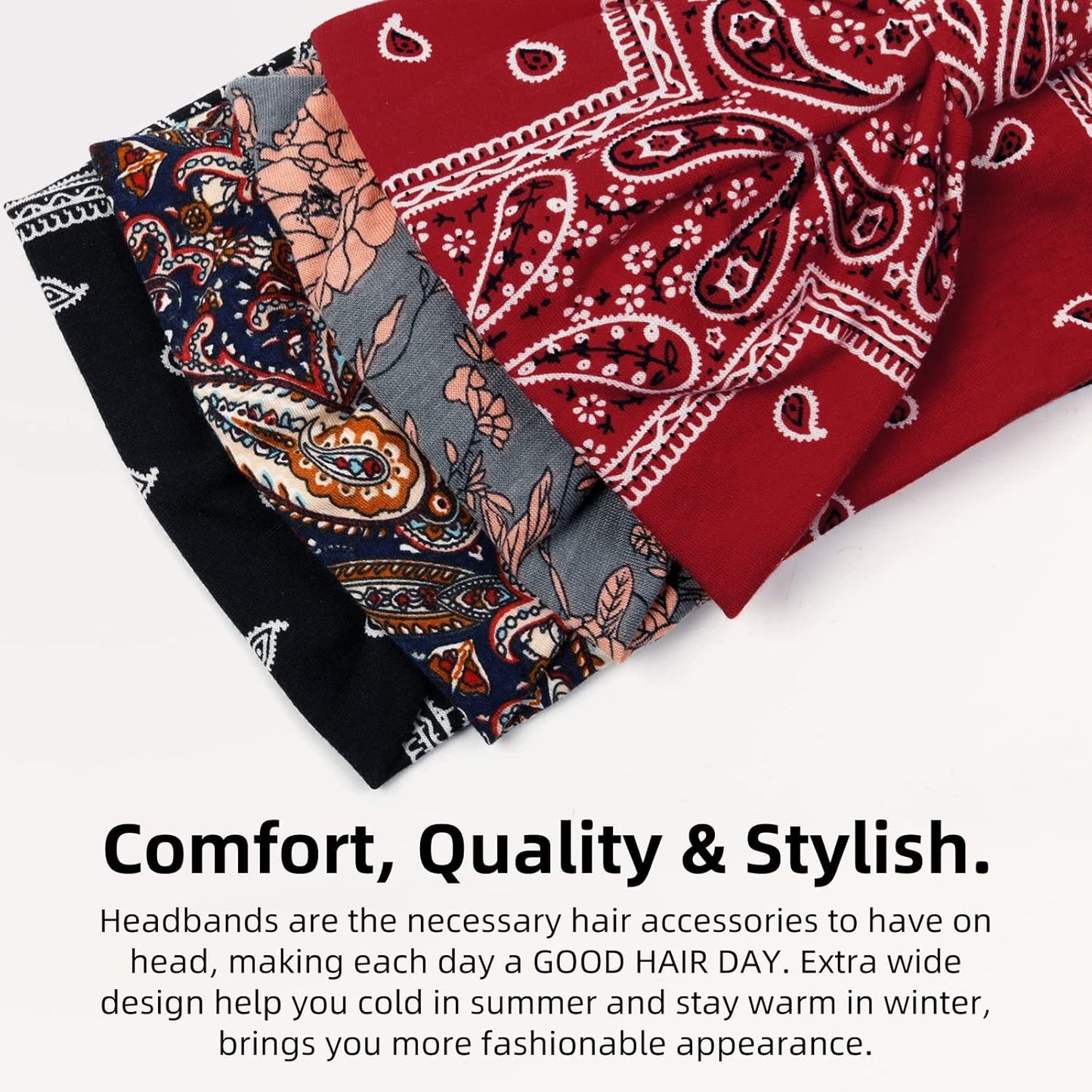 Wide Headbands for Women Black Stylish Head Wraps Boho Bandeau Thick Hairbands Large No Slip African Sport Yoga Workout Turban Headband Hair Accessories (Pack of 4)