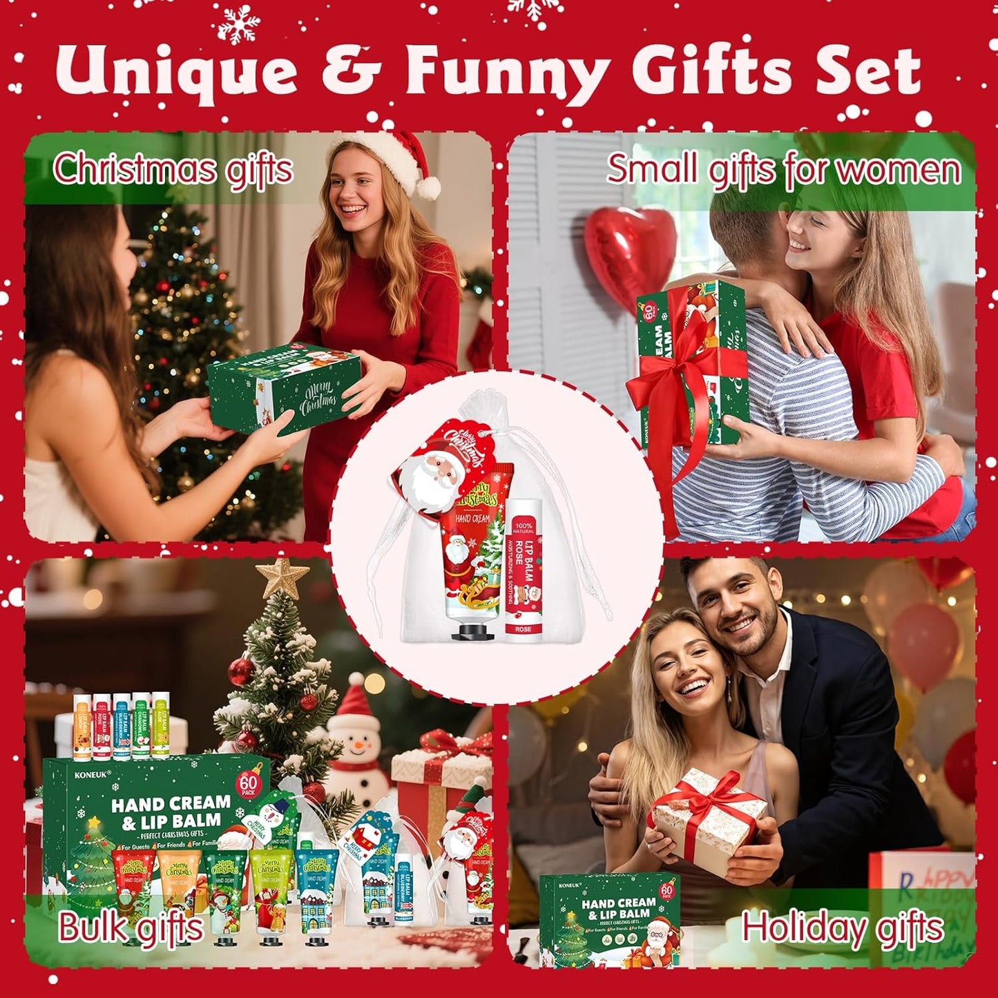 60 Pack Christmas Hand Cream and Lip Balm Set, Stocking Stuffers for Women, Bulk Hand Lotion for Christmas Gifts, Christmas Party Favors, Party Supplies and Christmas Decorations