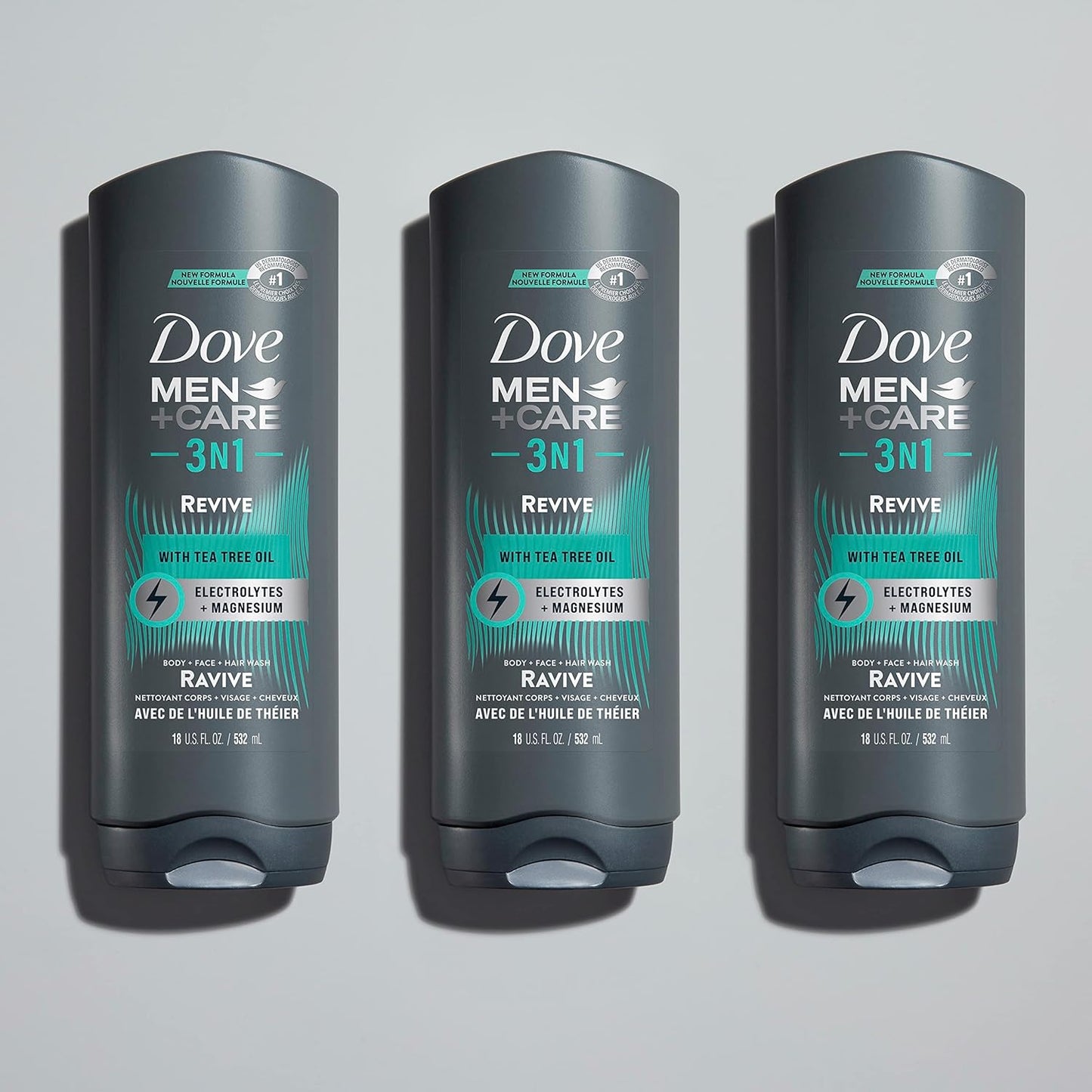 DOVE MEN + CARE Post-Workout Body Wash 3N1 Revive 4 Count For Men With Tea Tree Oil, 18 oz