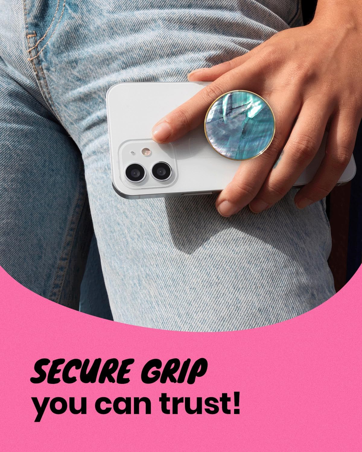 OnTheGrip Cute Natural Seashell Design Round Shape Collapsible Mobile Phone Grip Stand Holder for Smartphone Tablet Cell Phone Accessory (Blue Green)