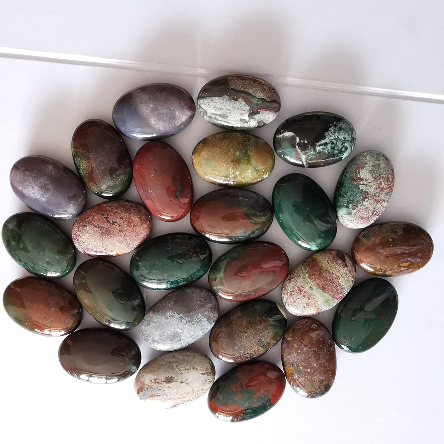Natural India Agate Oval Polished Worry Stones, Healing Crystal Indoor Fountain Stones Massage Energy Anxiety Relief Items