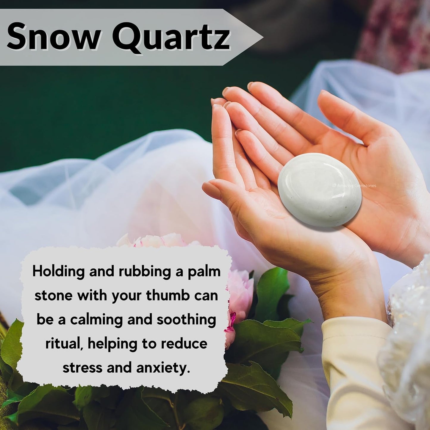 Amazing Gemstone Snow Quartz Crystals and Healing Stones - Large Palm Stone Crystals Piedra - Crystal for Good Luck, Balanced Positive Energy, Meditation - Unique Stocking Stuffers, Gifts for Women