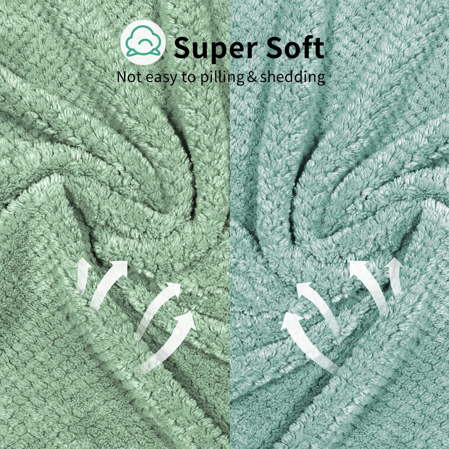 2 Pack Extra Large Microfiber Hair Towel Wrap, 37.4" x 26.4" for Women, Super Absorbent & Quick Dry Hair Towel with Elastic Strap for Curly Hair Green