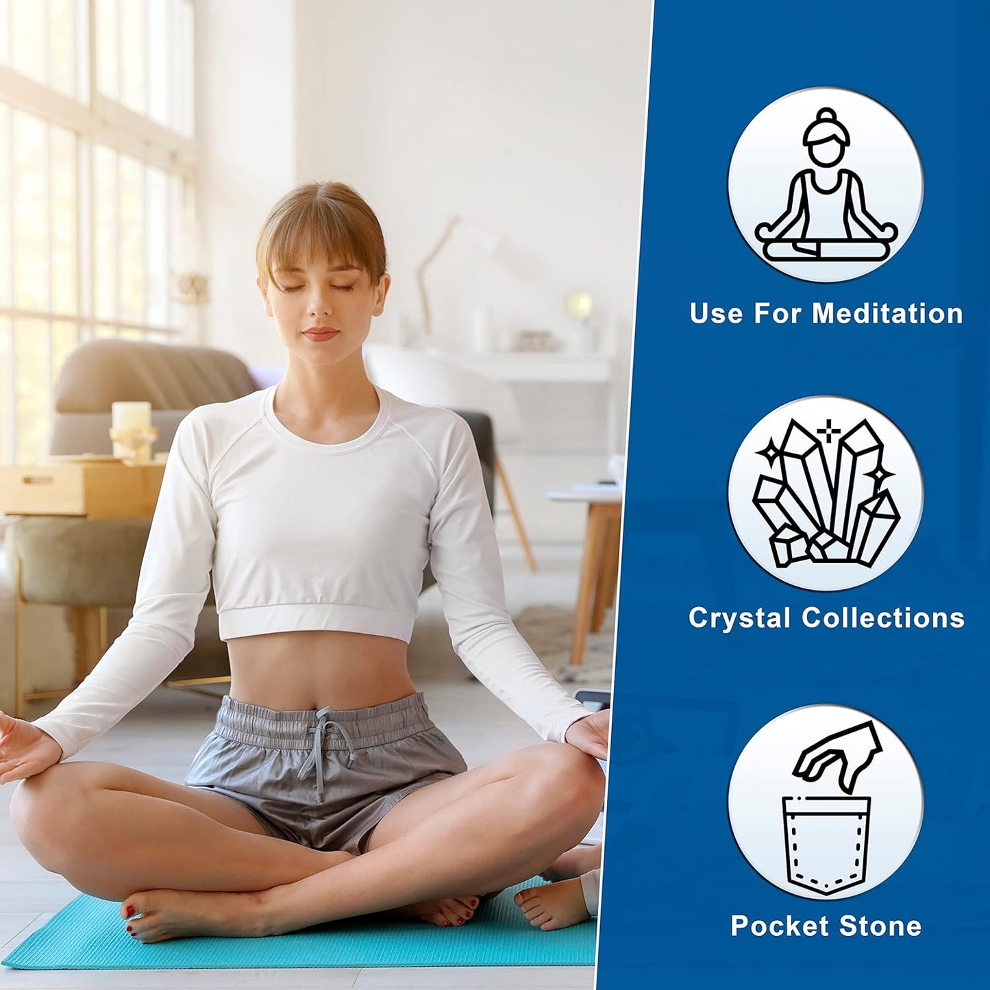 Crocon 50mm Sodalite Large Oval Palm Stone 900+ Carats Pocket Massage Worry Stones for Natural Body Chakra Balancing Reiki Healing Stones and Crystal Grid Healing Massage Spa Energy Crystals