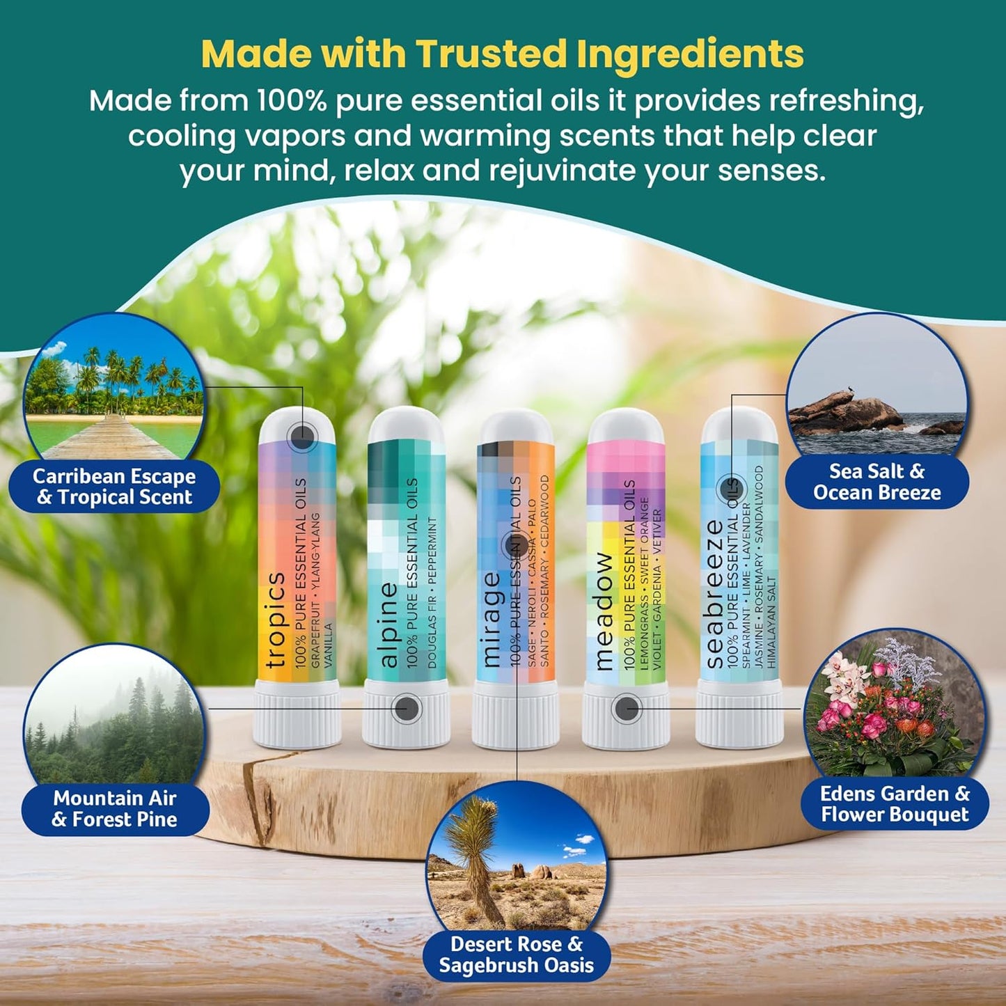 MOXĒ Nature Gift Bundle Nasal Sticks | 5 Aromatherapy Inhalers with 100% Pure Essential Oil Blends | Warming & Cooling Scents of The Natural World, Made in USA