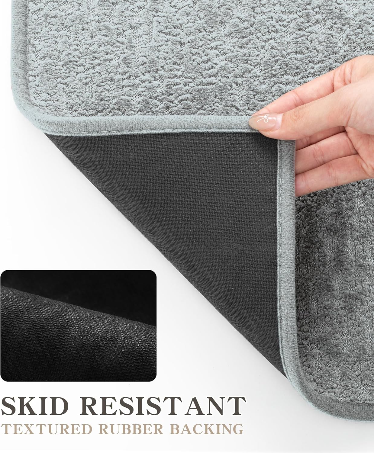 chakme Bathroom Rug Sets 2 Piece, Ultra Thin Bath Mat Quick Dry Bath Mat Set, Absorbent Bath Mat for Bathroom Non Slip Machine Washable, (Light Grey, 2 Piece)