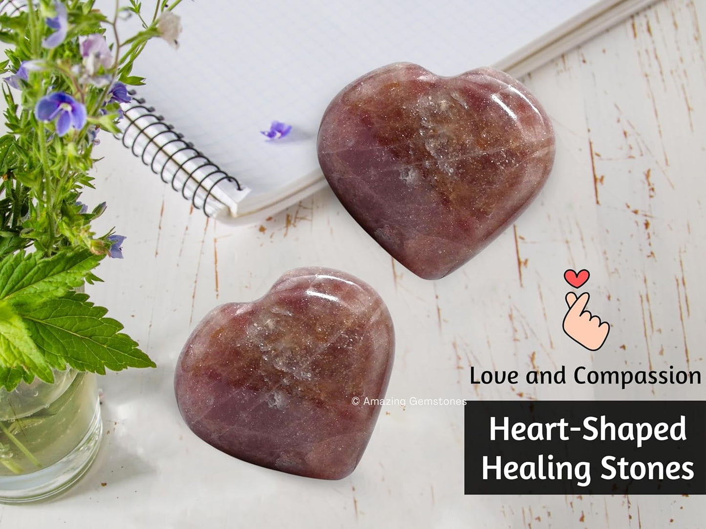 Strawberry Quartz Crystal Heart Palm Stone - Pocket Massage Worry Stone for Natural Body Chakra Balancing, Reiki Healing and Crystal Grid